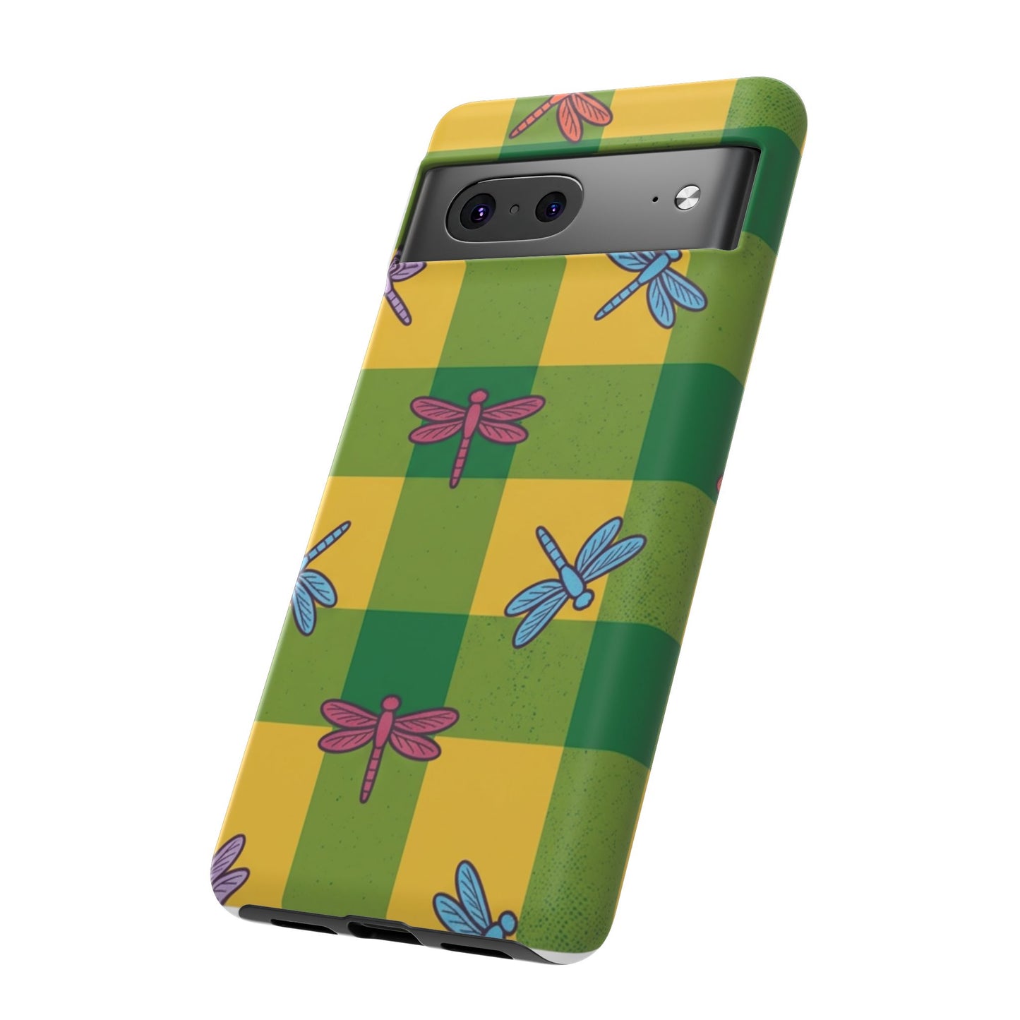 Dragonfly Check Phone Case — Colorful Plaid Protective Tough Case