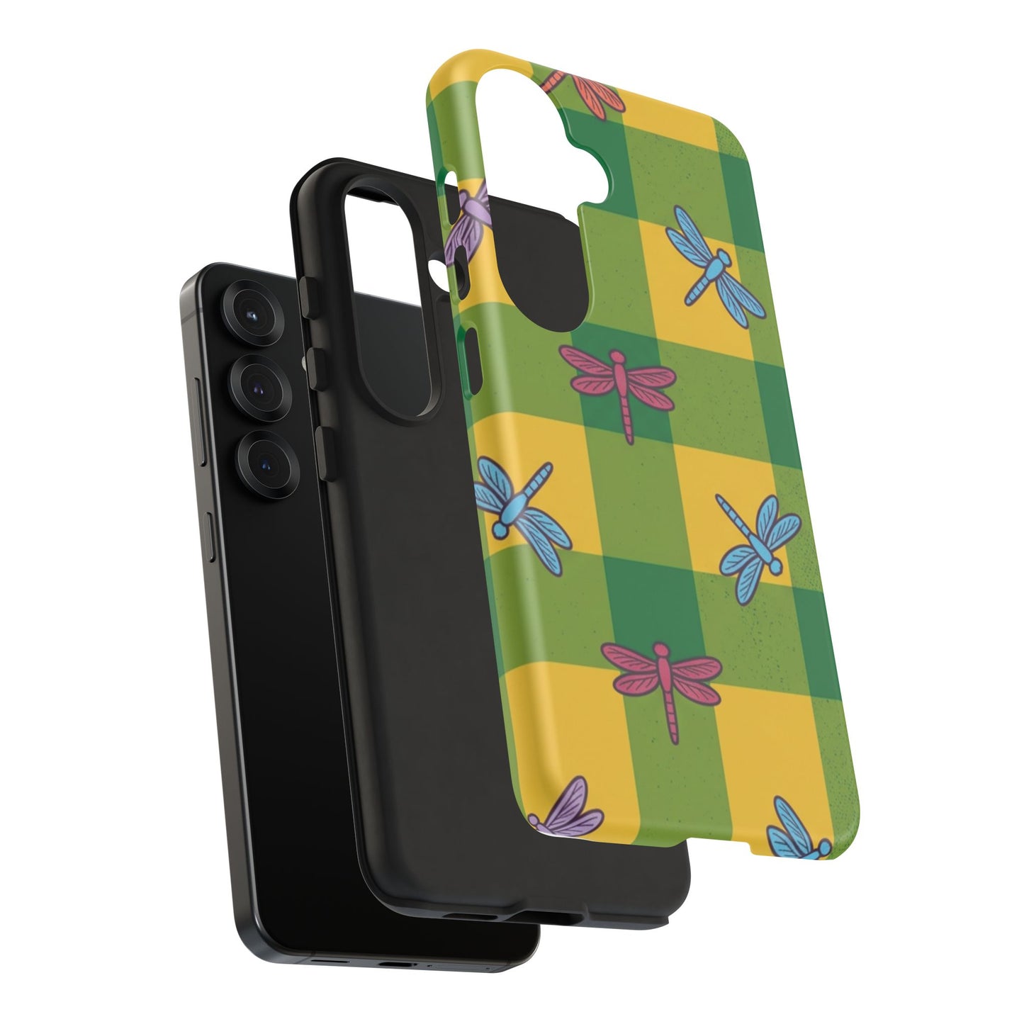 Dragonfly Check Phone Case — Colorful Plaid Protective Tough Case