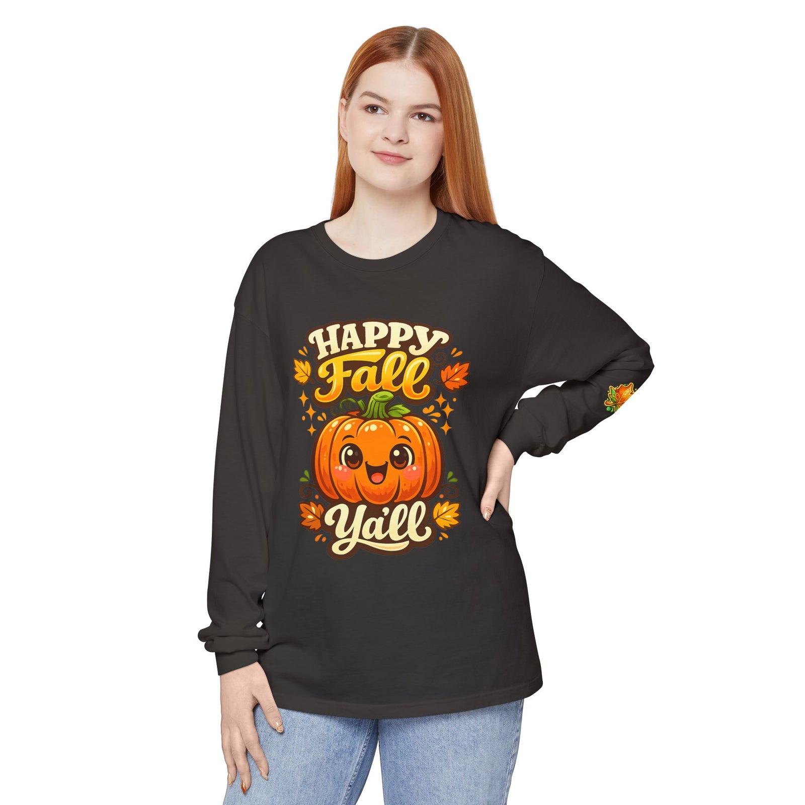 Happy Fall Y'all Long Sleeve Tee — Cute Pumpkin Autumn Shirt