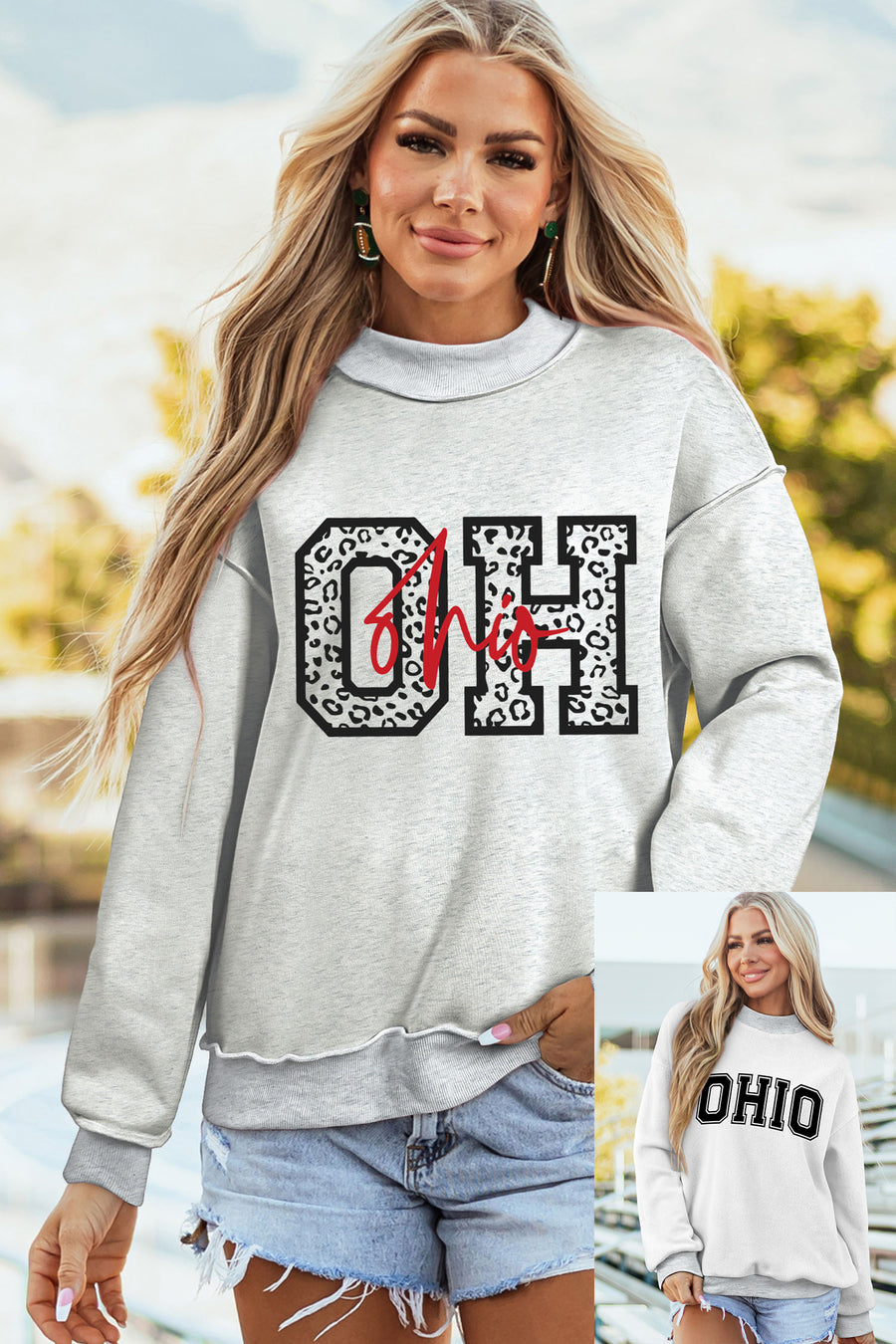 Reversible Light Grey OHIO Double Side Printed Mock Neck Sweatshirt