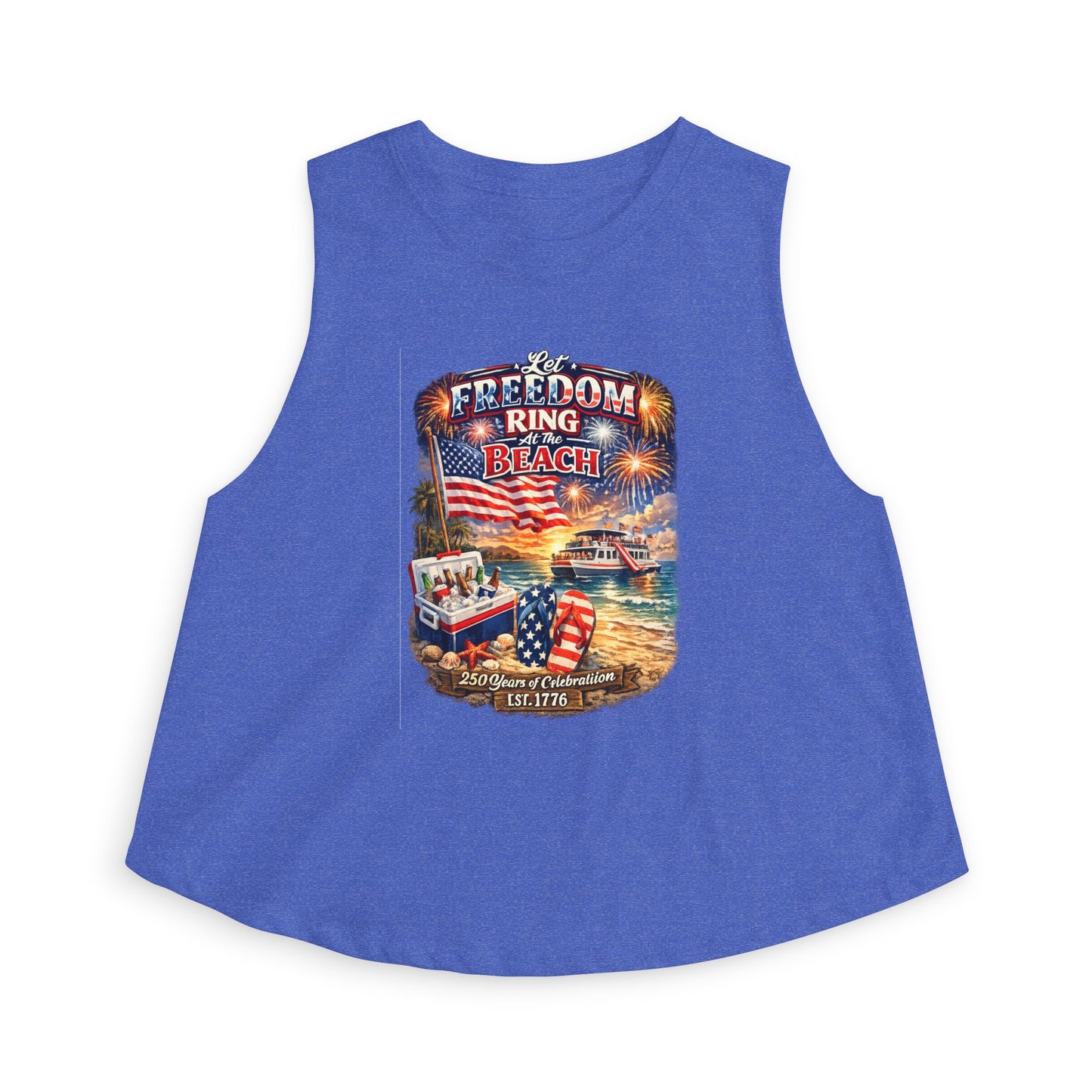 Freedom Pier Beach Graphic Crop Top — Patriotic 4th of July Tank