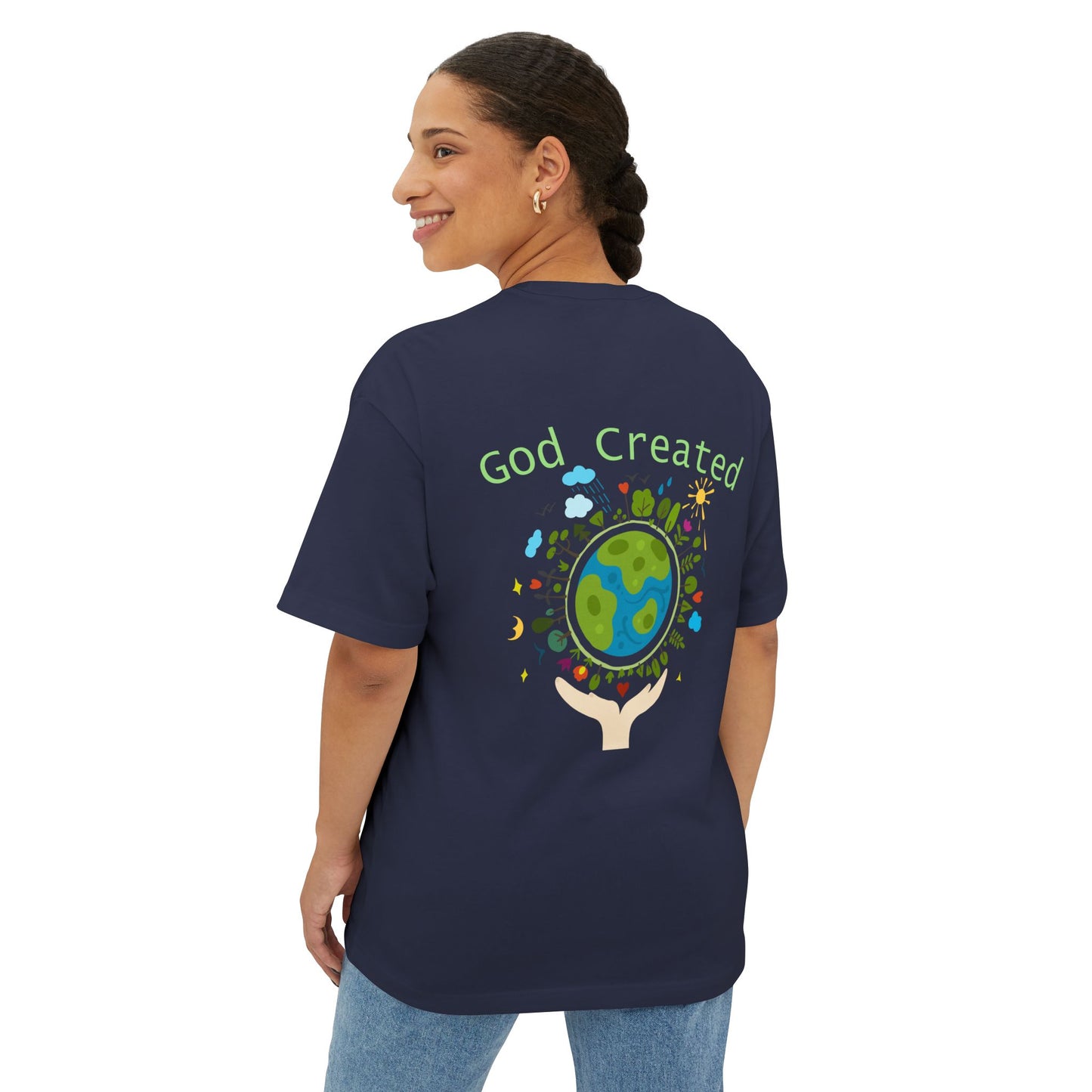 T-Shirt — "God Created" Earth Graphic Tee (Eco, Faith & Nature Love)