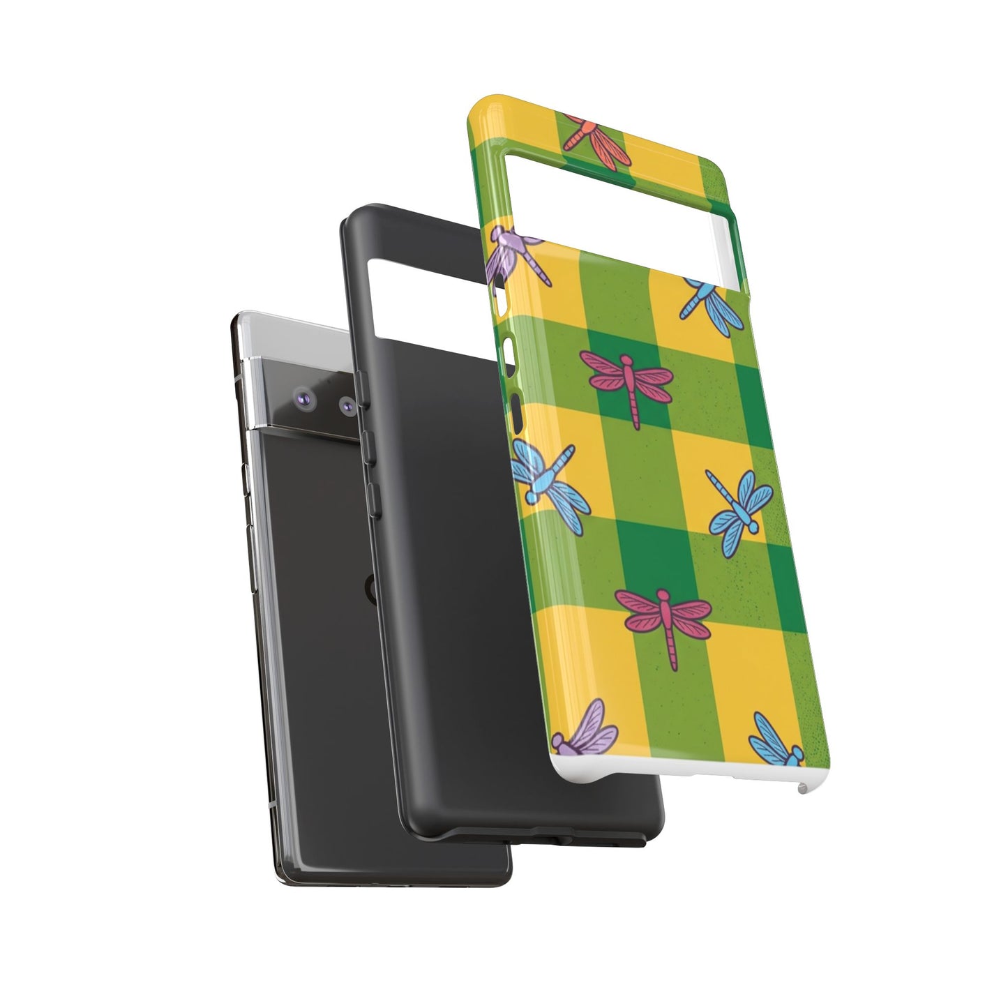 Dragonfly Check Phone Case — Colorful Plaid Protective Tough Case