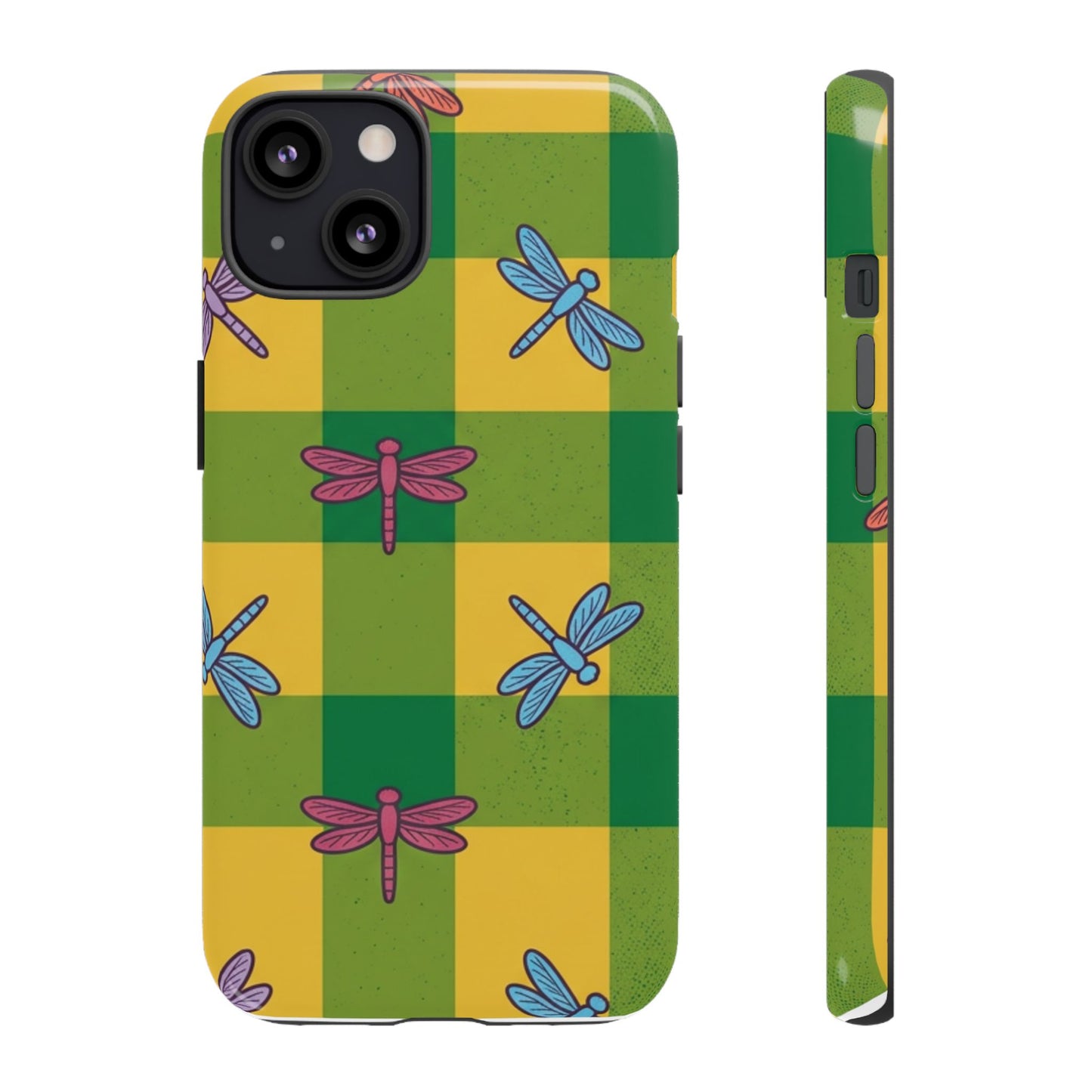 Dragonfly Check Phone Case — Colorful Plaid Protective Tough Case