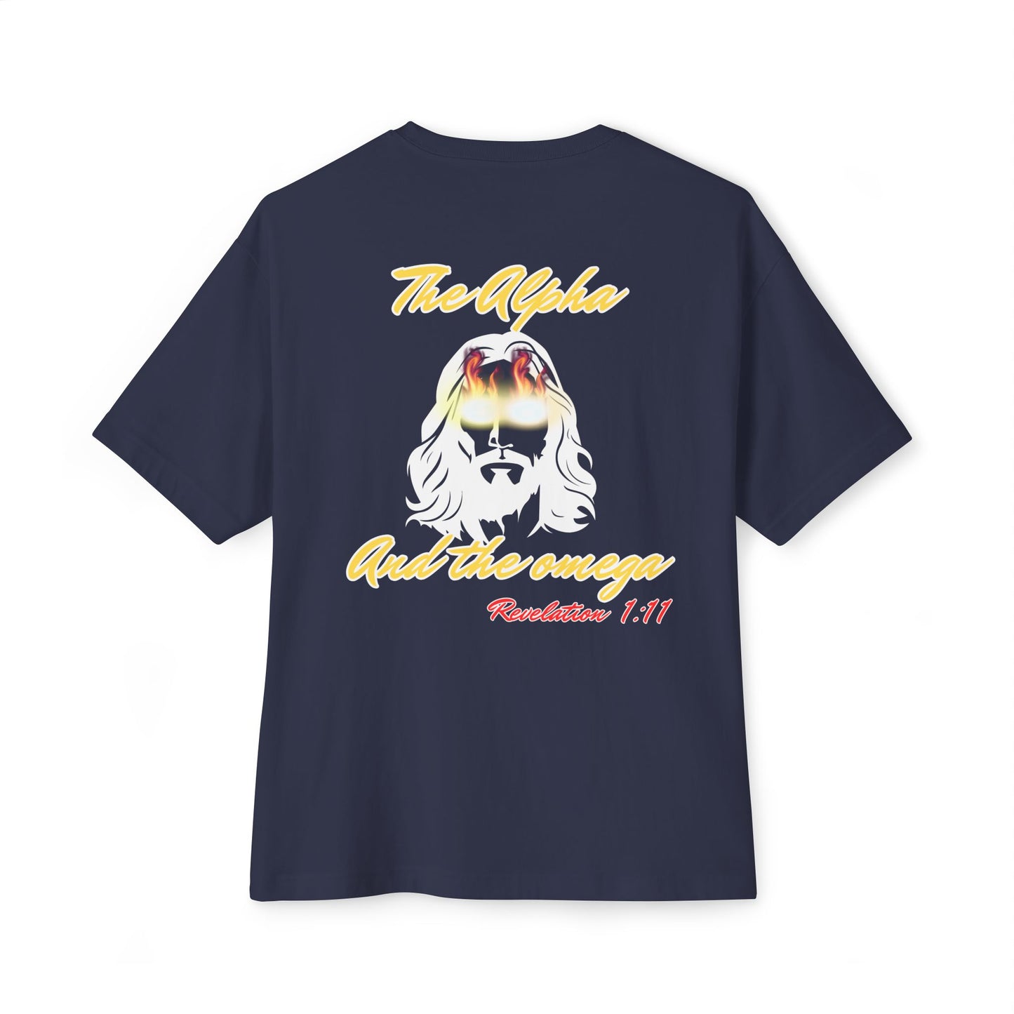 Boxy Tee — "The Alpha and the Omega" Back Graphic Christian T‑Shirt (Revelation 1:11)