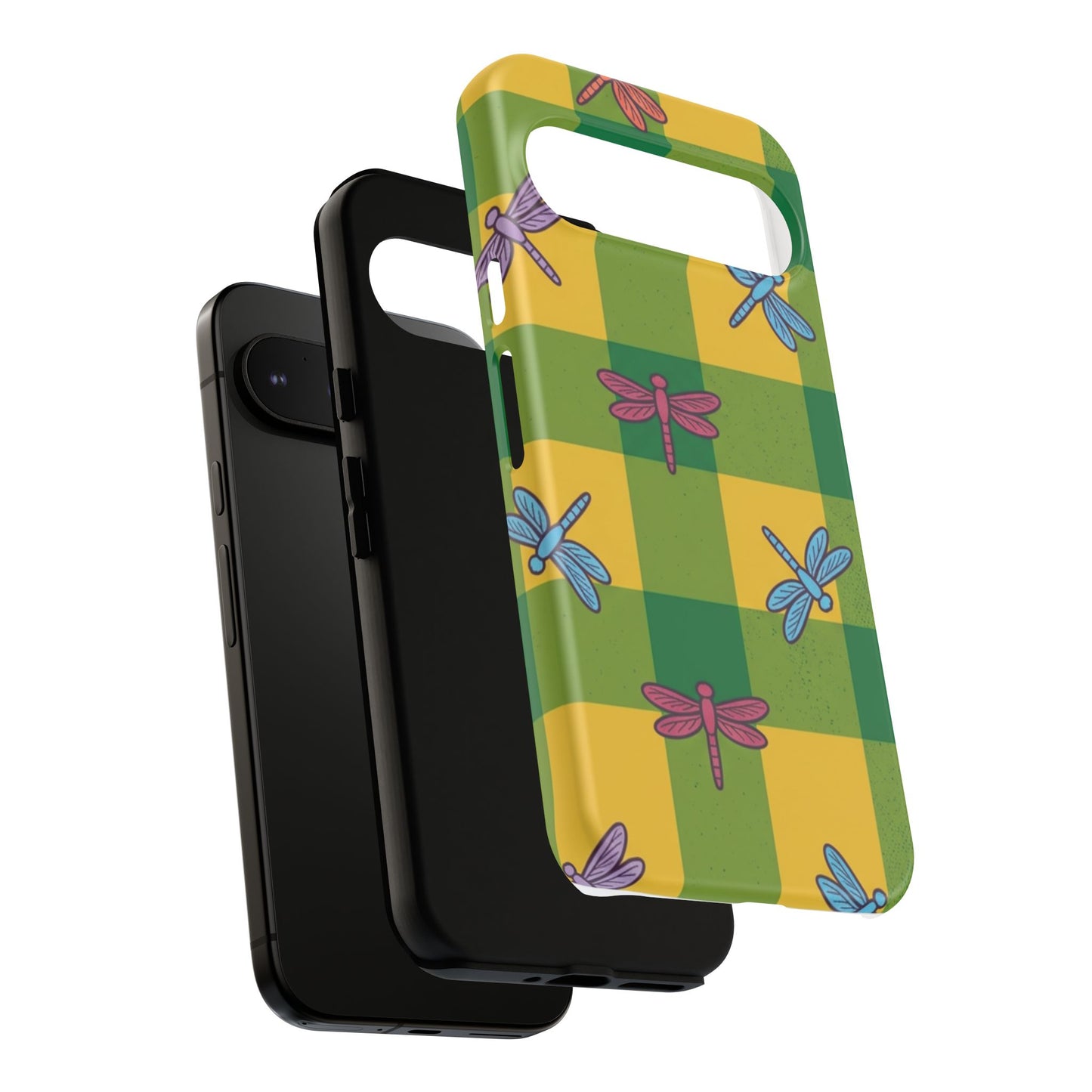 Dragonfly Check Phone Case — Colorful Plaid Protective Tough Case