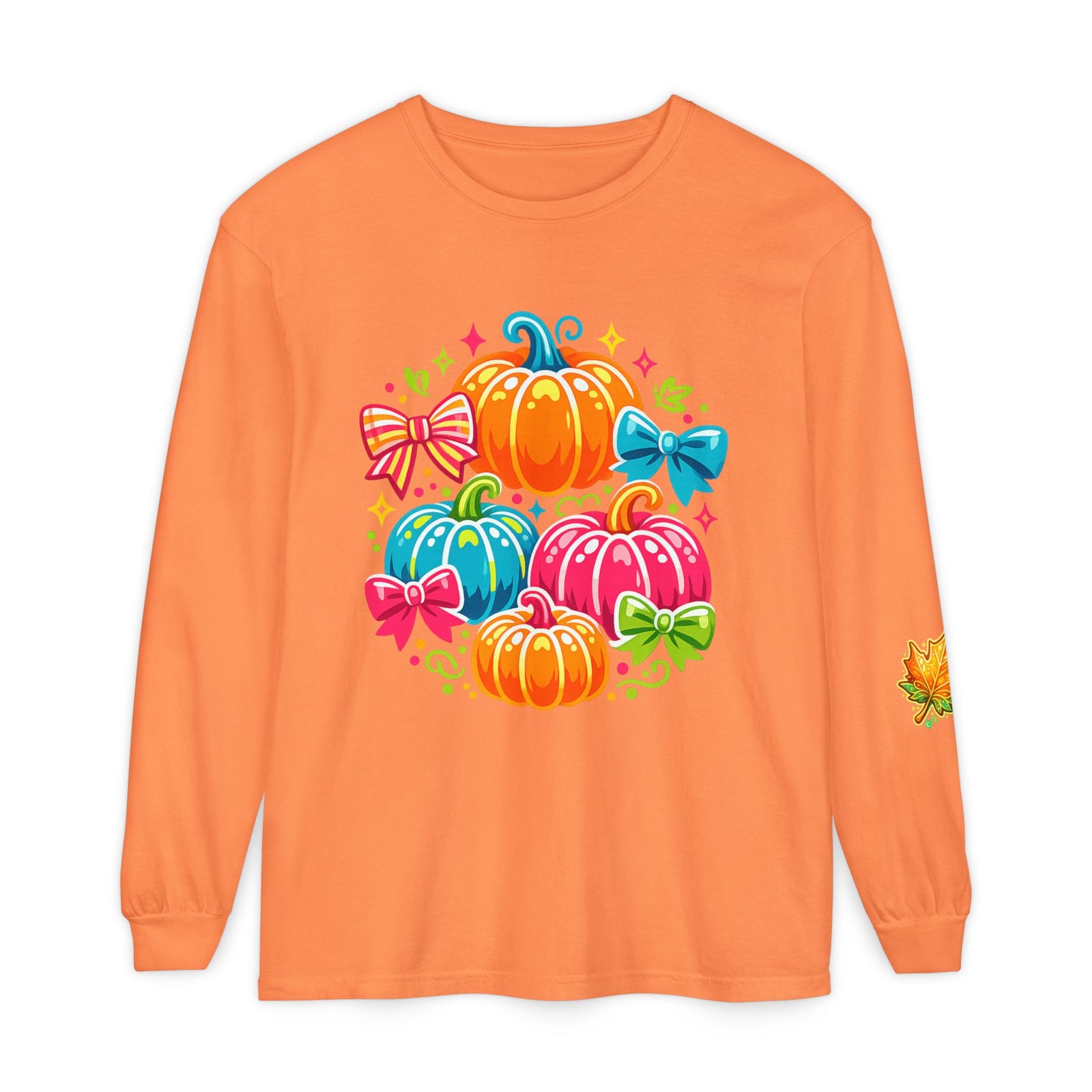 Cute Colorful Pumpkins Long Sleeve Tee — Fall Pumpkin Patch Graphic