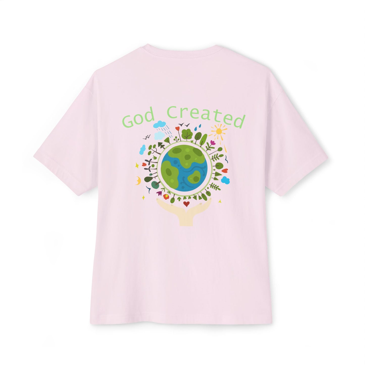 T-Shirt — "God Created" Earth Graphic Tee (Eco, Faith & Nature Love)