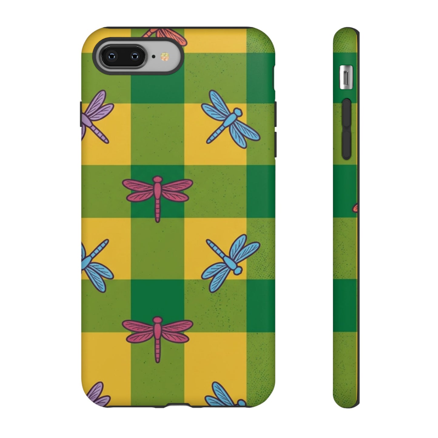 Dragonfly Check Phone Case — Colorful Plaid Protective Tough Case