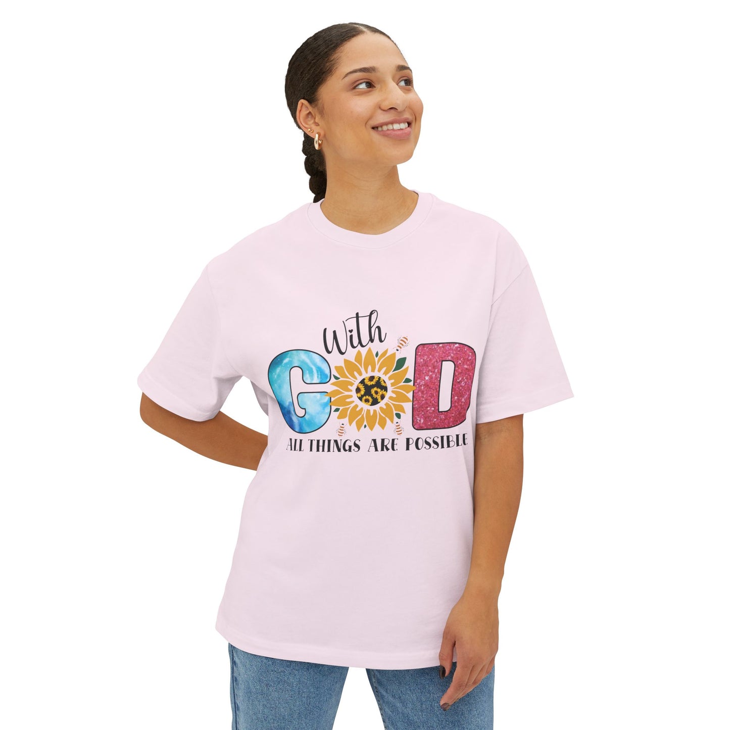 With God Tee — 'All Things Are Possible' Floral Sunflower Faith T-Shirt