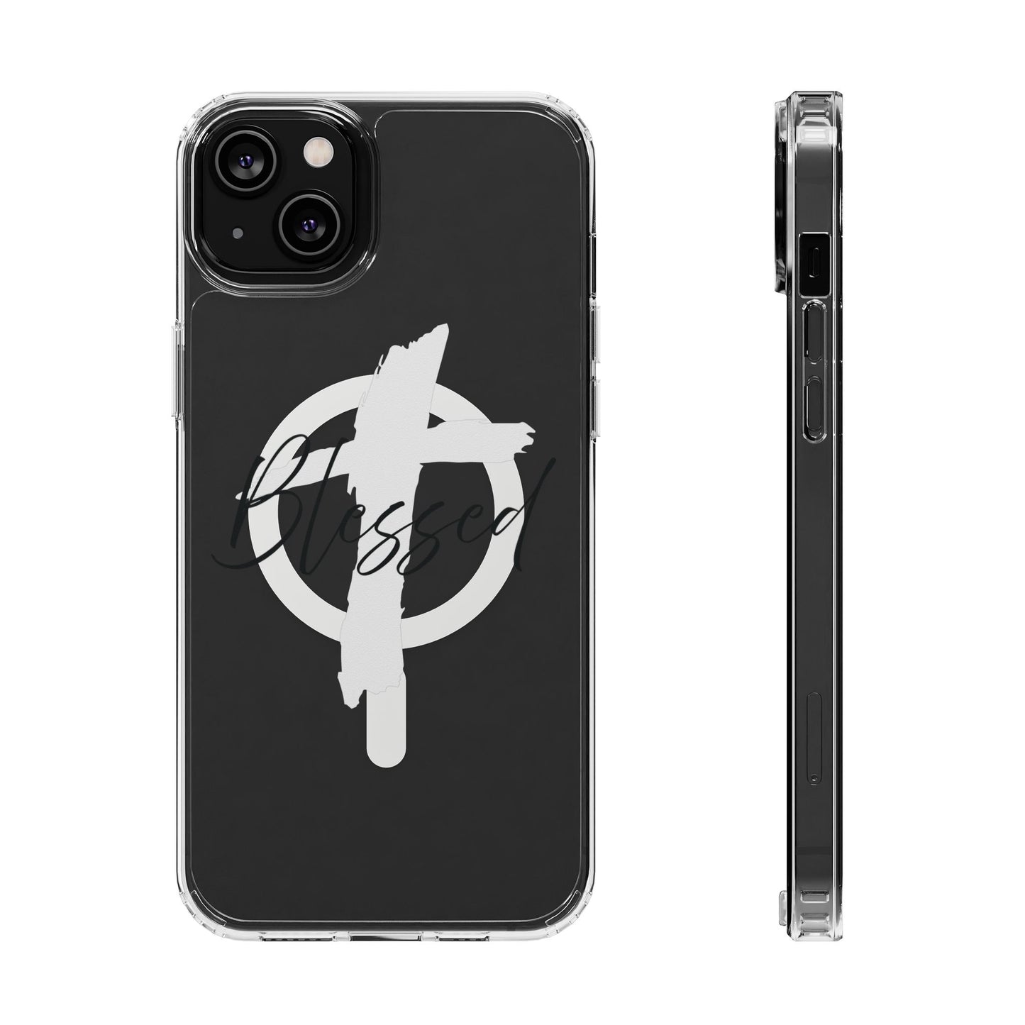 Clear Magnetic Phone Case — "Blessed" Cross Graphic