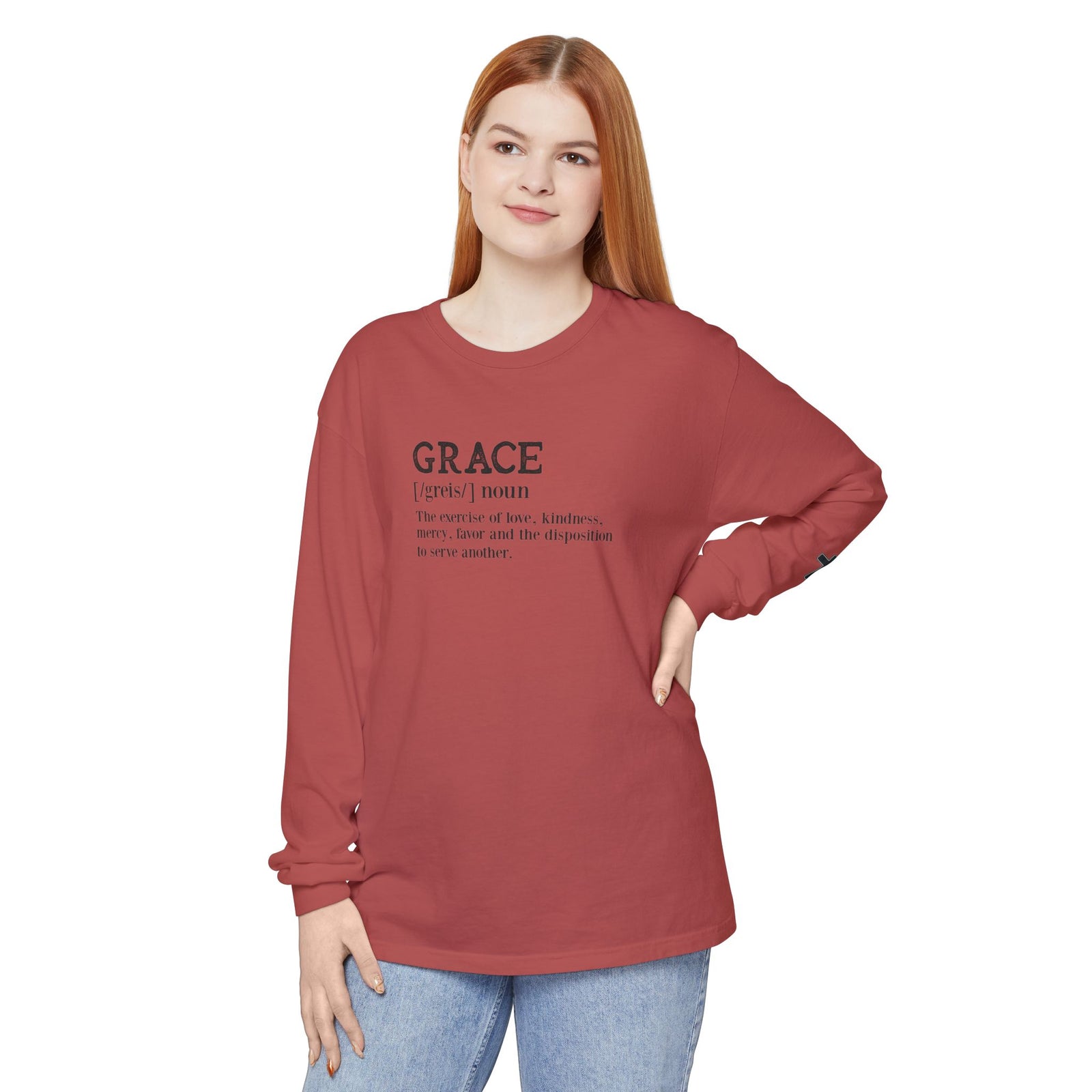 Grace Definition Long Sleeve Shirt — Christian Faith Cross Tee