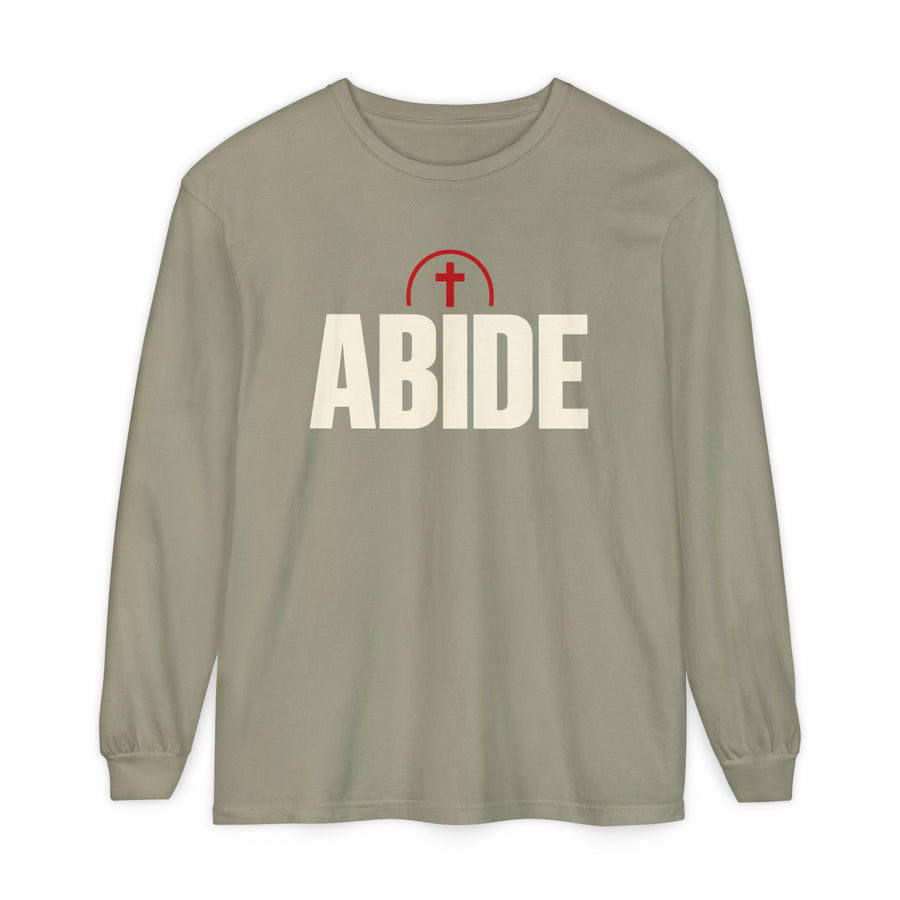 Abide Long Sleeve Tee — Christian Faith Shirt with Cross Graphic