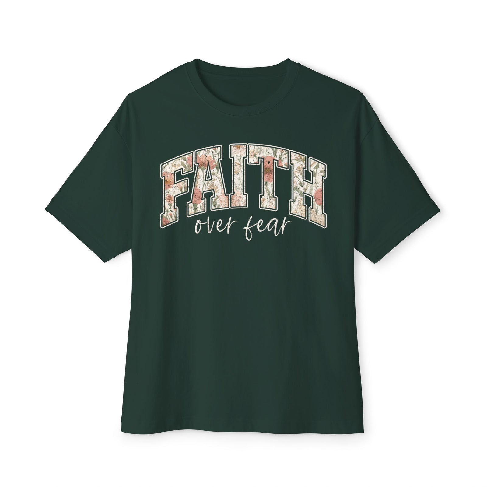 Faith Floral Boxy Tee — Oversized White Graphic T-Shirt with Floral "FAITH" Design
