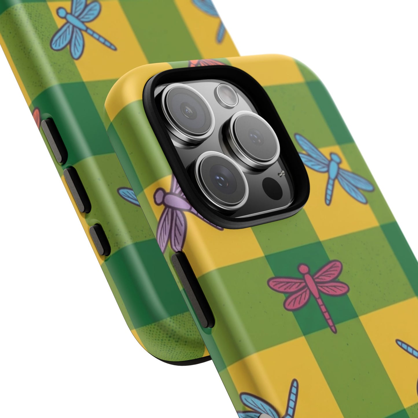 Dragonfly Check Phone Case — Colorful Plaid Protective Tough Case