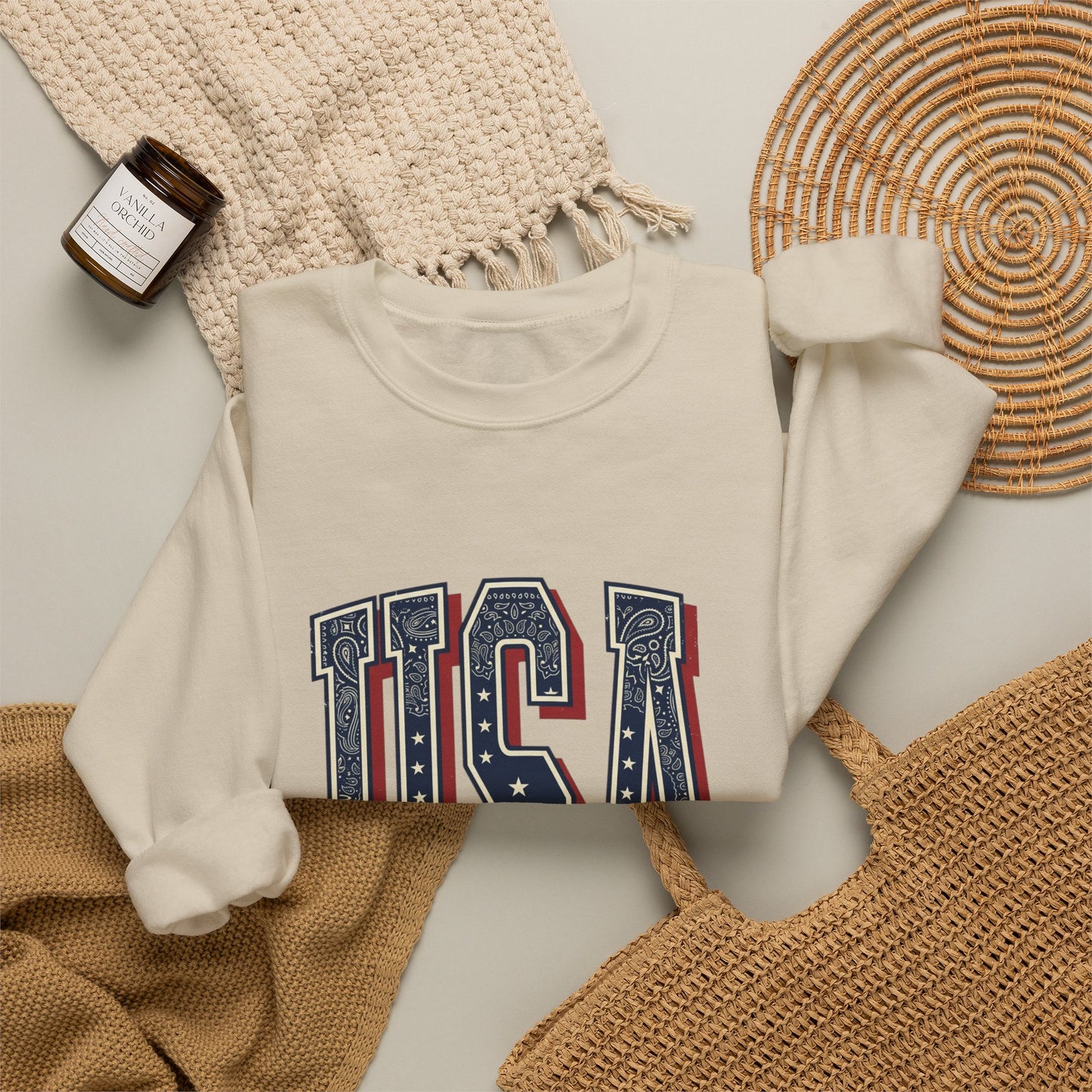USA Vintage Americana Crewneck Sweatshirt | 4th of July Stars & Stripes