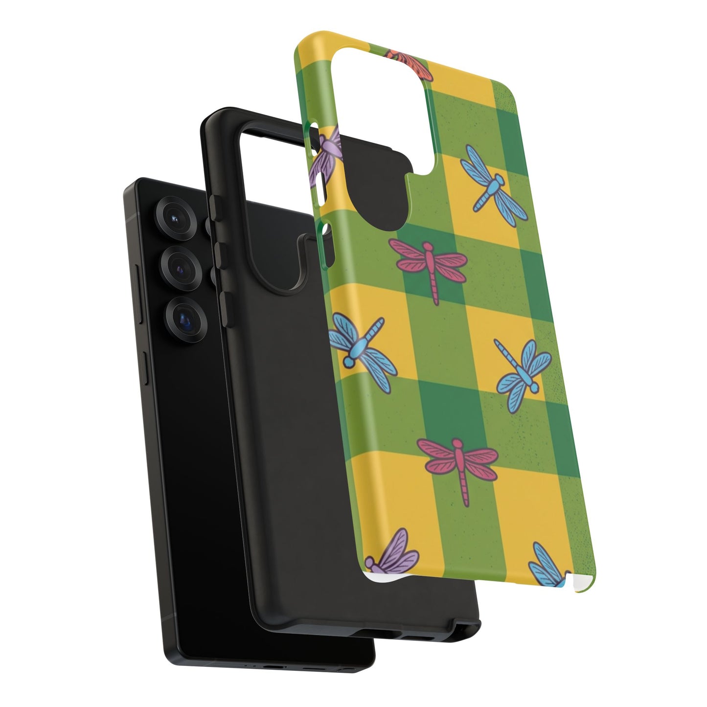 Dragonfly Check Phone Case — Colorful Plaid Protective Tough Case
