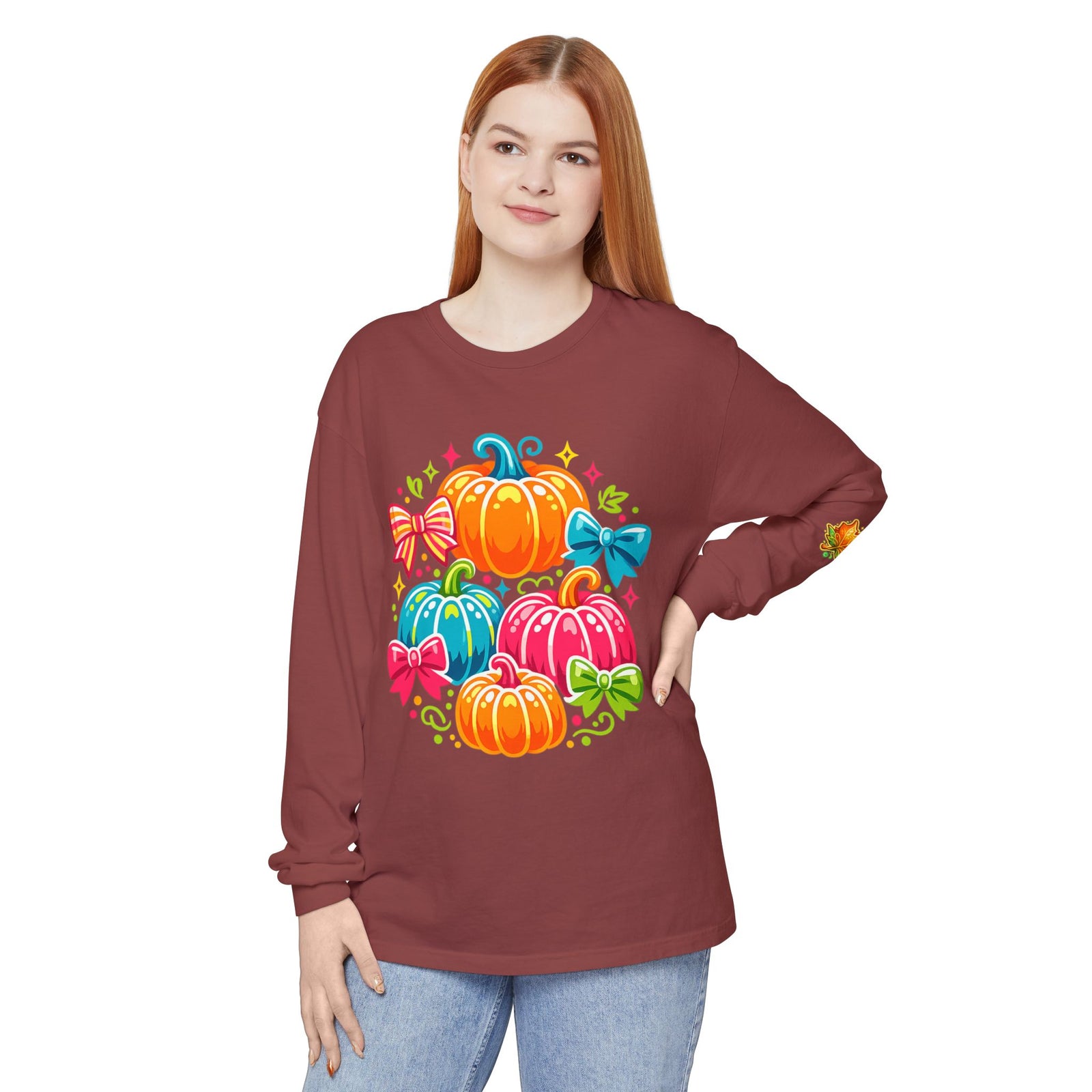Cute Colorful Pumpkins Long Sleeve Tee — Fall Pumpkin Patch Graphic