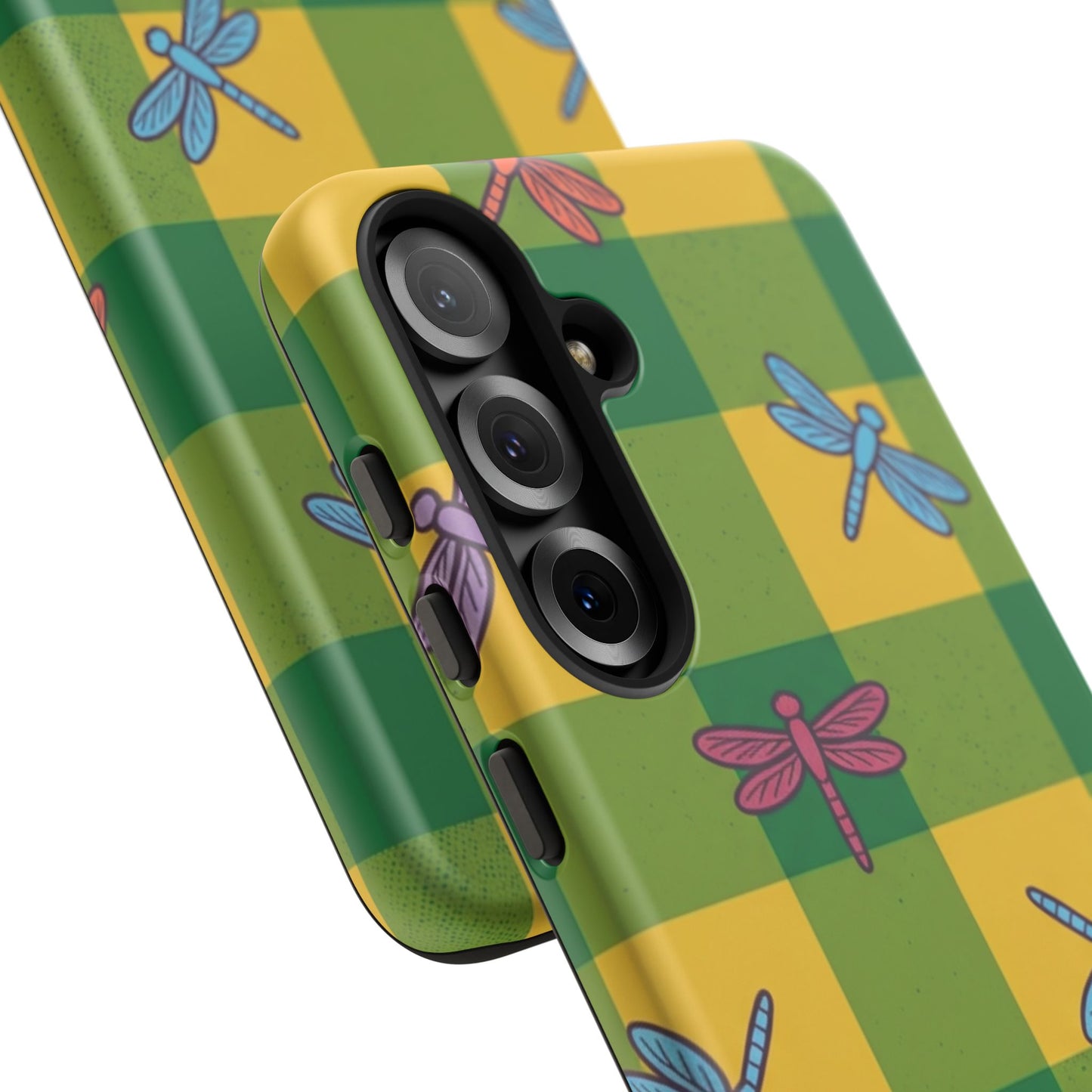 Dragonfly Check Phone Case — Colorful Plaid Protective Tough Case