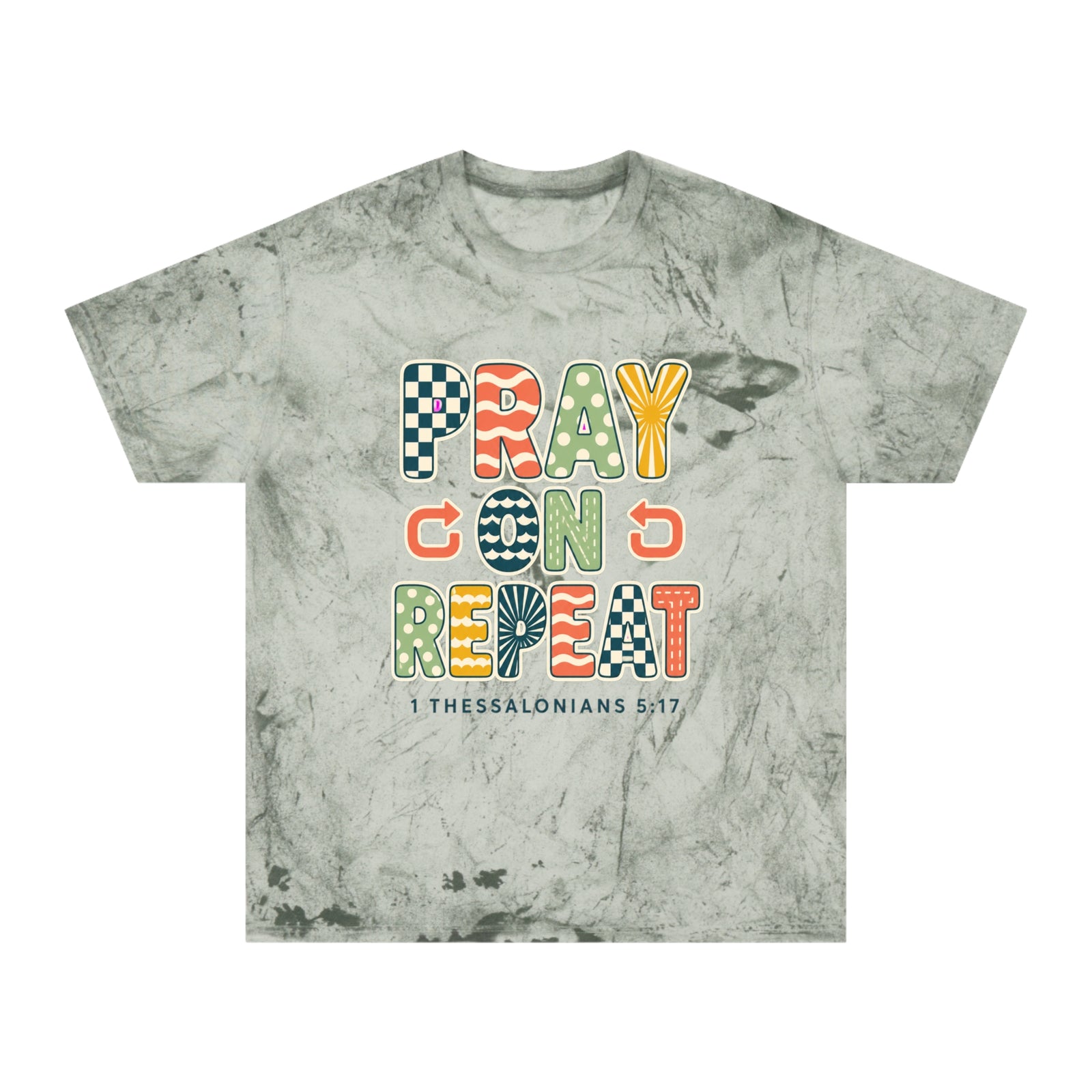 Pray. Con. D. Repeat. T-Shirt — Colorful Faith Graphic Tee (1 Thessalonians 5:17)