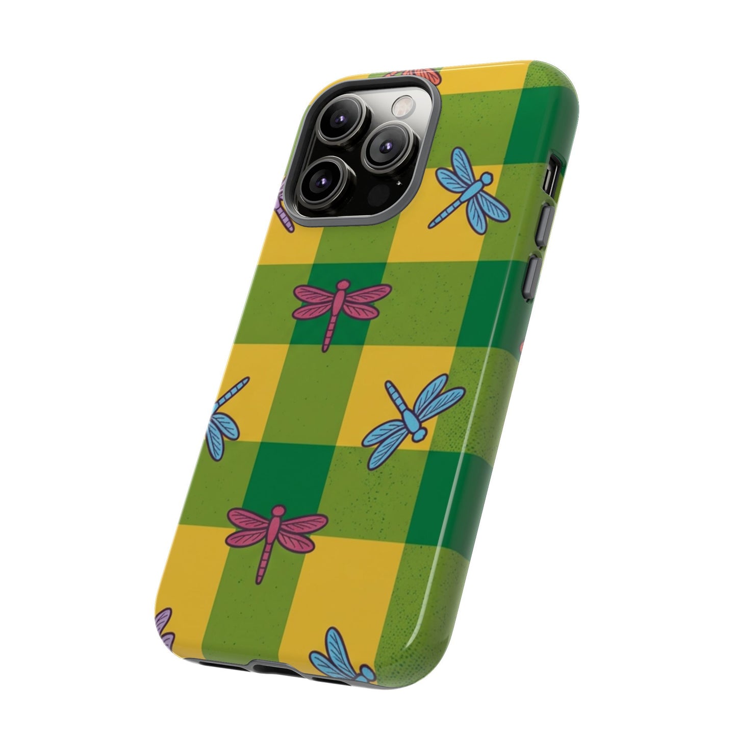 Dragonfly Check Phone Case — Colorful Plaid Protective Tough Case