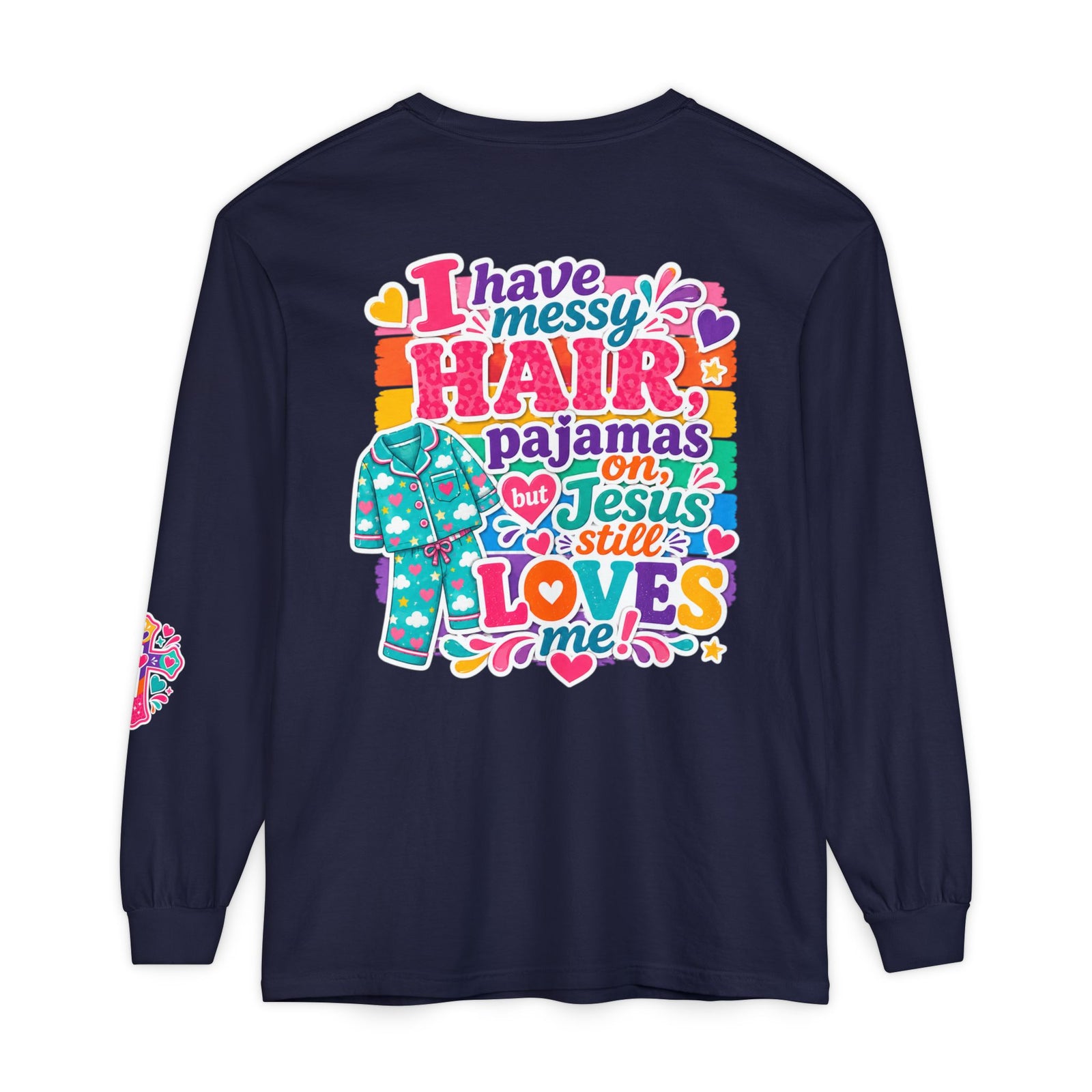 Christian Pajama Graphic Long Sleeve Tee — "...Jesus Still Loves Me"