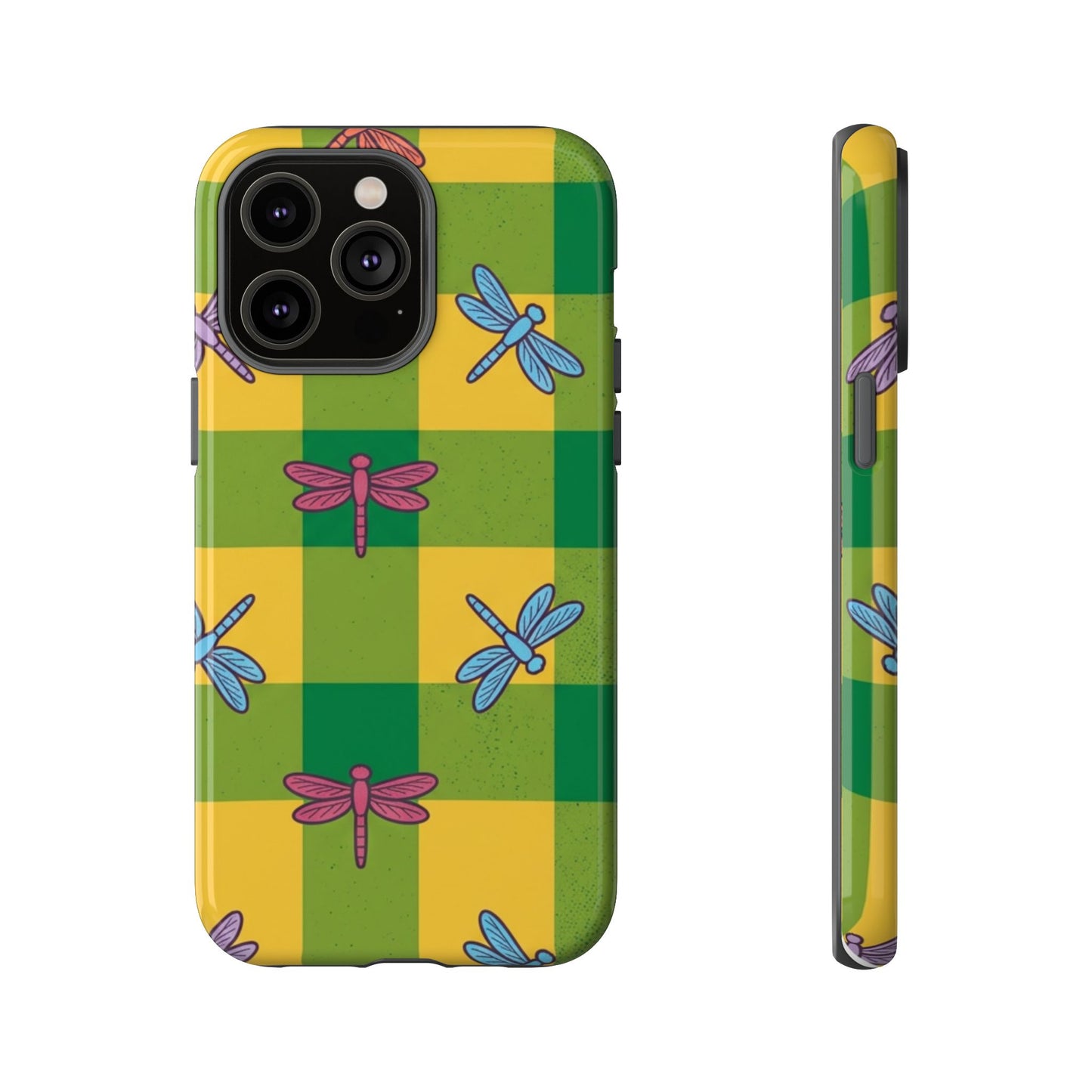 Dragonfly Check Phone Case — Colorful Plaid Protective Tough Case