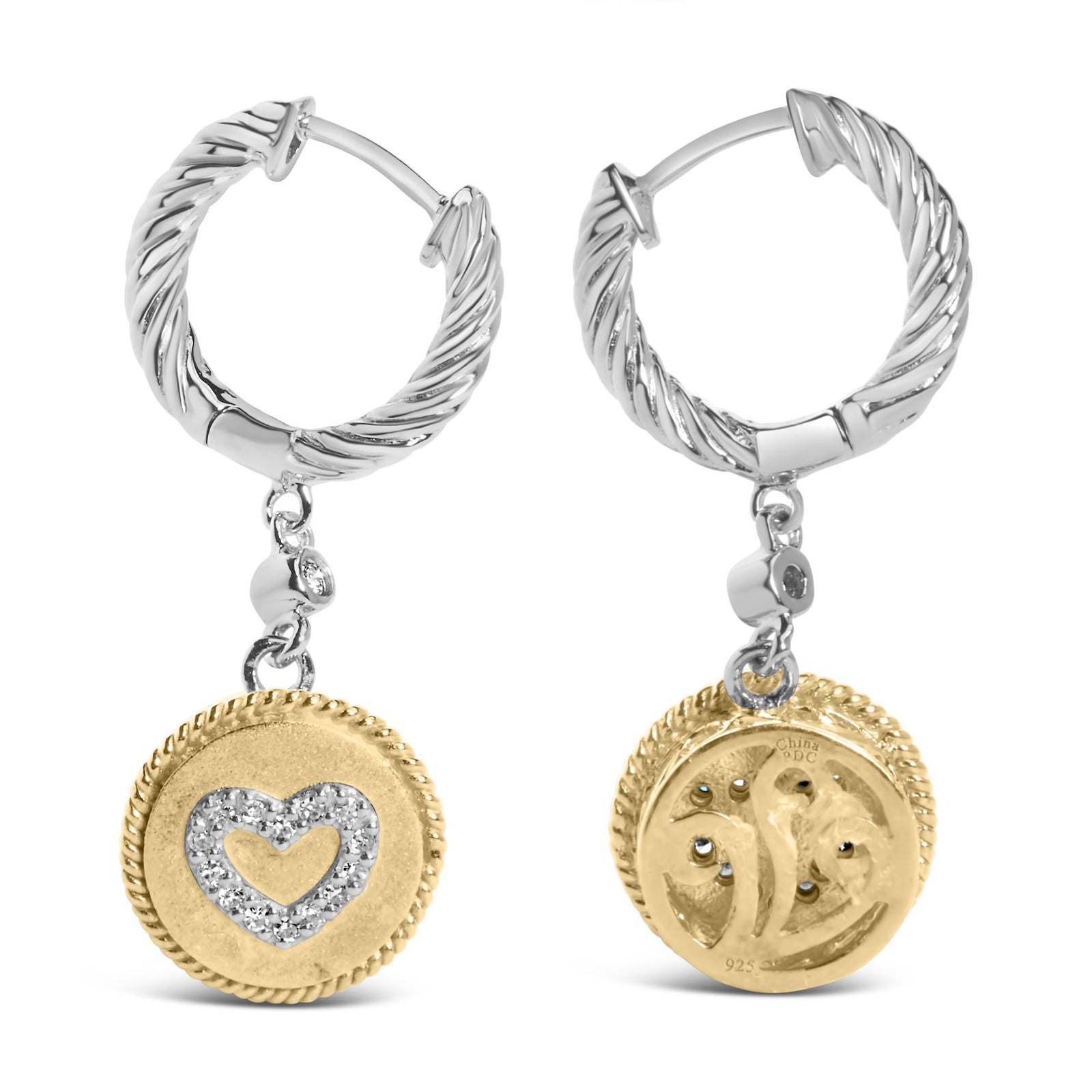 18K Gold Plated Sterling Silver Diamond Heart Earrings