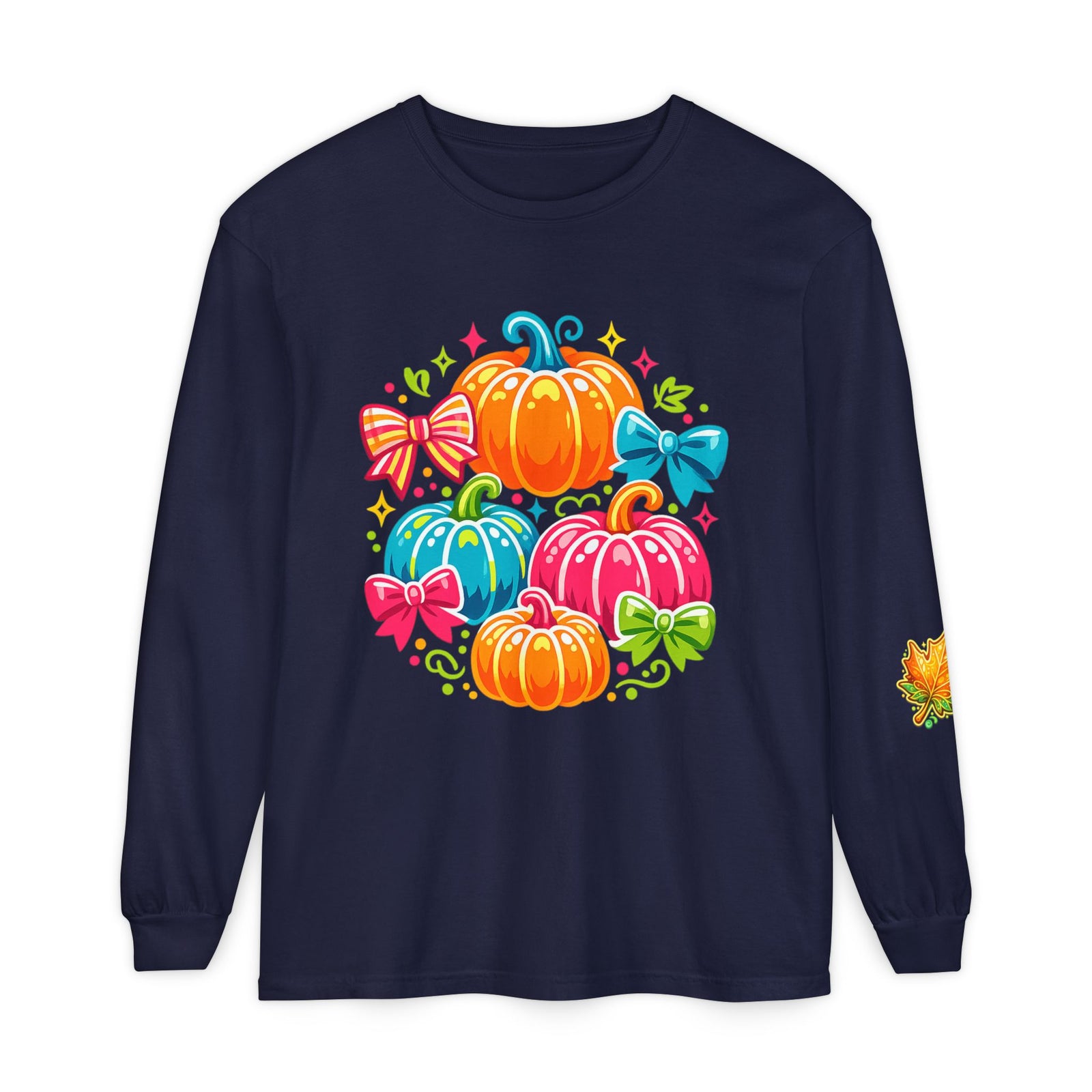 Cute Colorful Pumpkins Long Sleeve Tee — Fall Pumpkin Patch Graphic