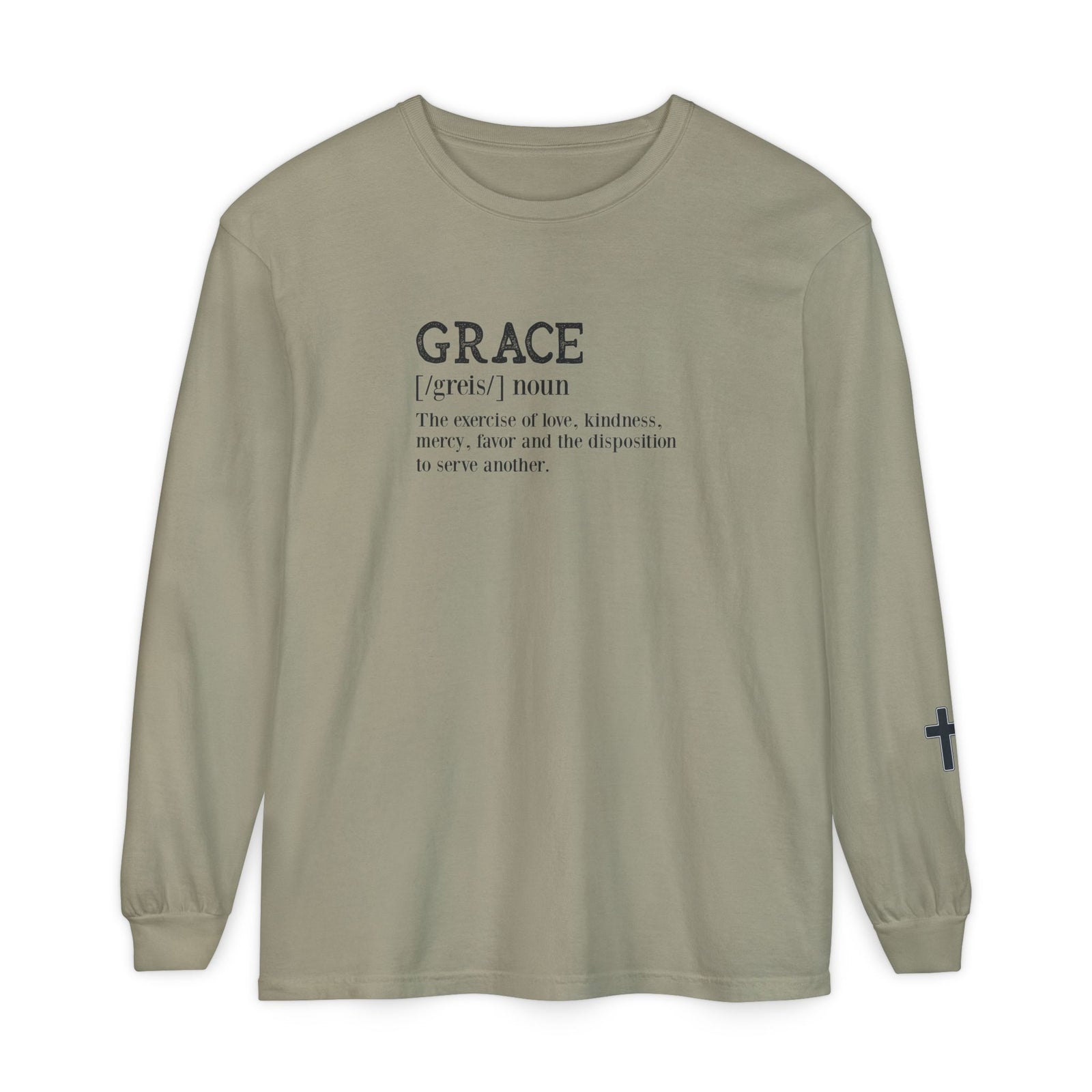 Grace Definition Long Sleeve Shirt — Christian Faith Cross Tee