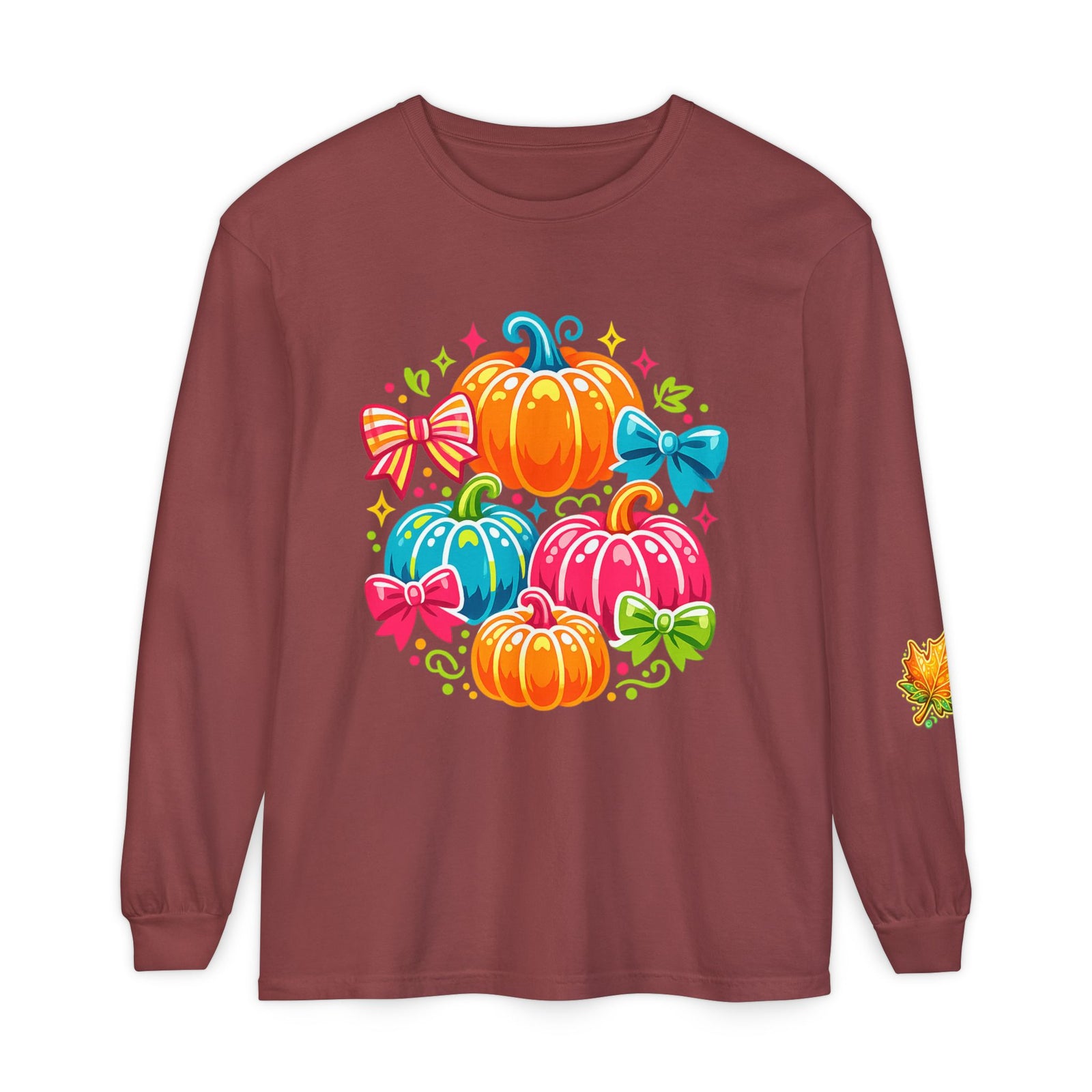 Cute Colorful Pumpkins Long Sleeve Tee — Fall Pumpkin Patch Graphic