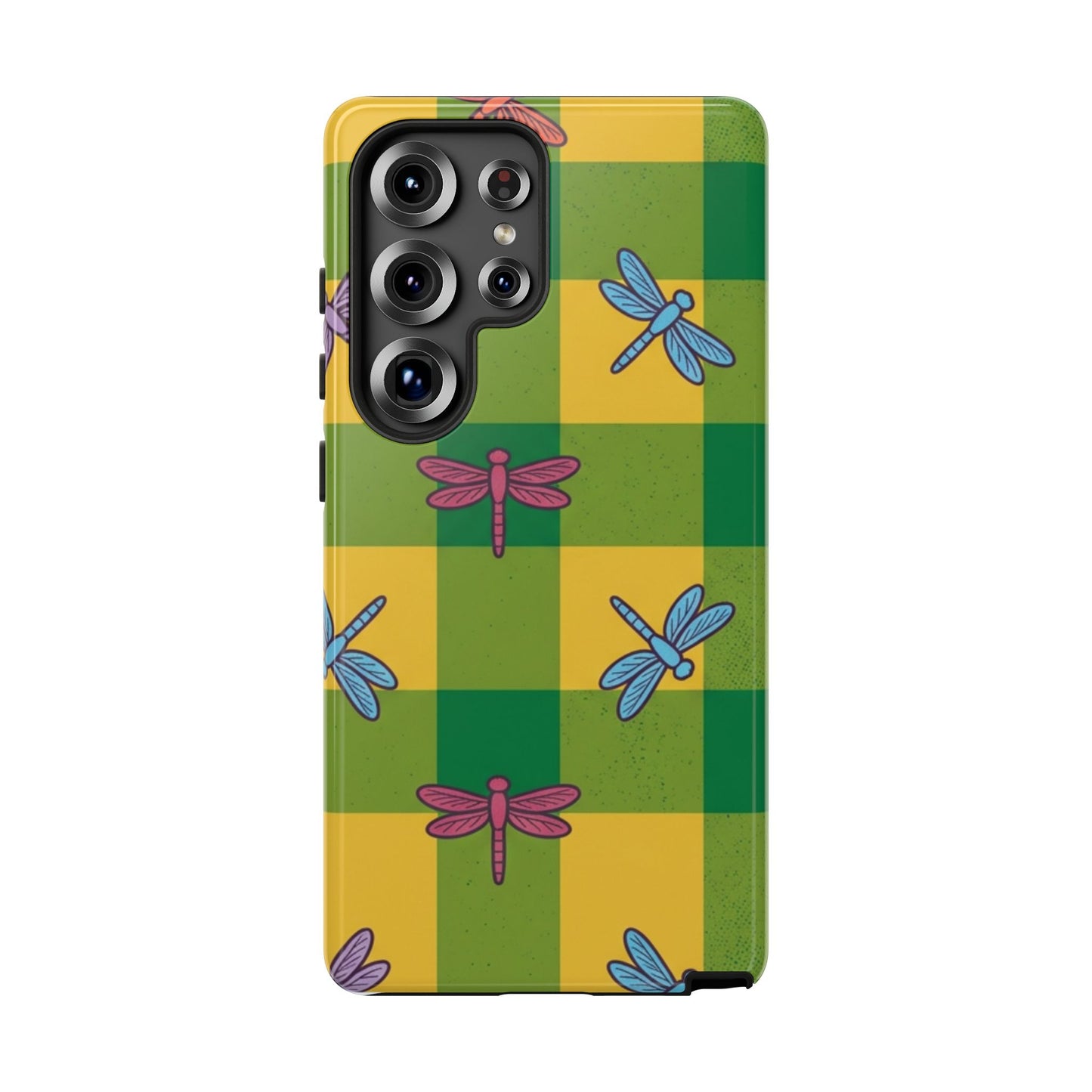 Dragonfly Check Phone Case — Colorful Plaid Protective Tough Case