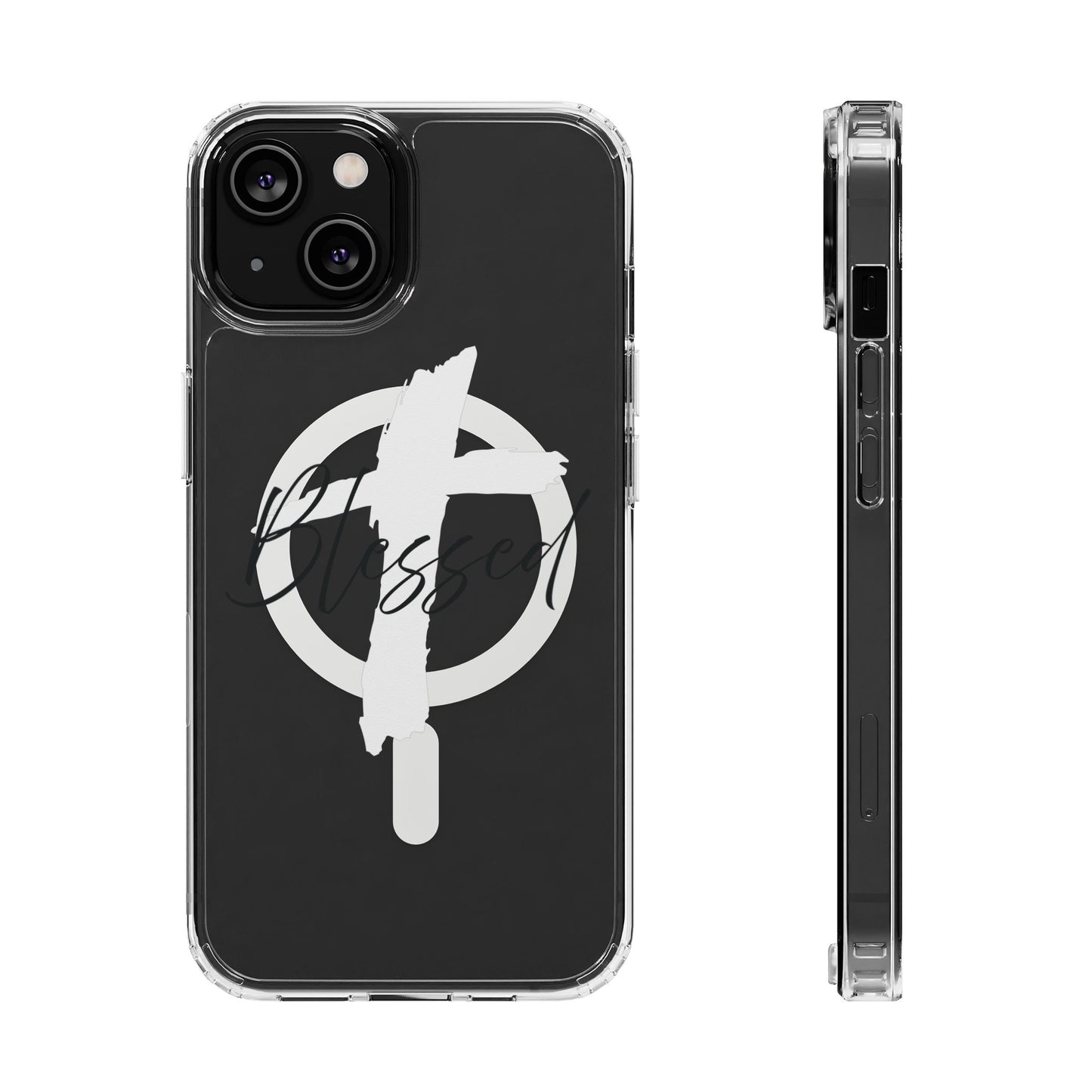 Clear Magnetic Phone Case — "Blessed" Cross Graphic