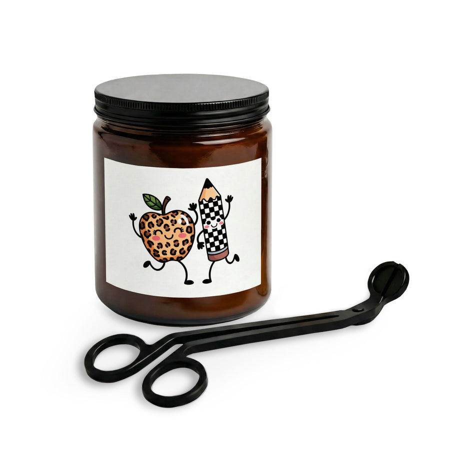Teacher Apple & Pencil Candle Set with Wick Trimmer — Cute Classroom Gift Jar Candle