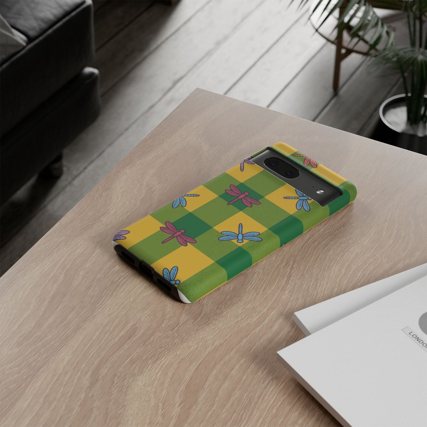 Dragonfly Check Phone Case — Colorful Plaid Protective Tough Case