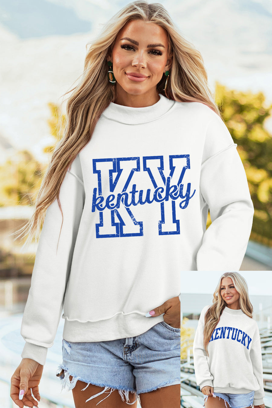 Reversible White Kentucky Graphic Mock Neck Sweatshirt