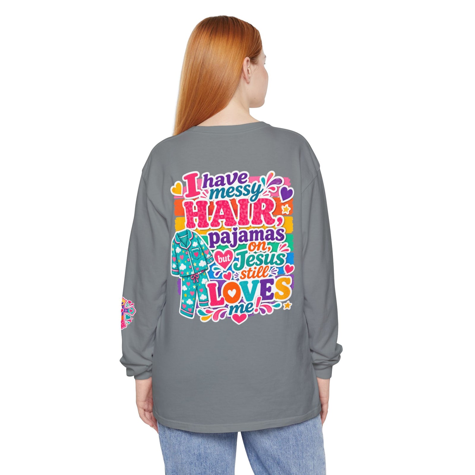 Christian Pajama Graphic Long Sleeve Tee — "...Jesus Still Loves Me"