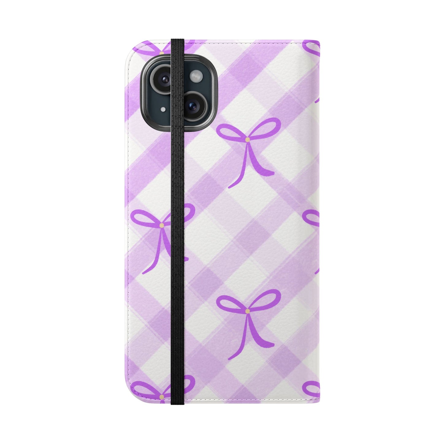 Christian Flip Phone Case — "Jesus Is My Lord and Savior" Purple Bow Plaid Wallet