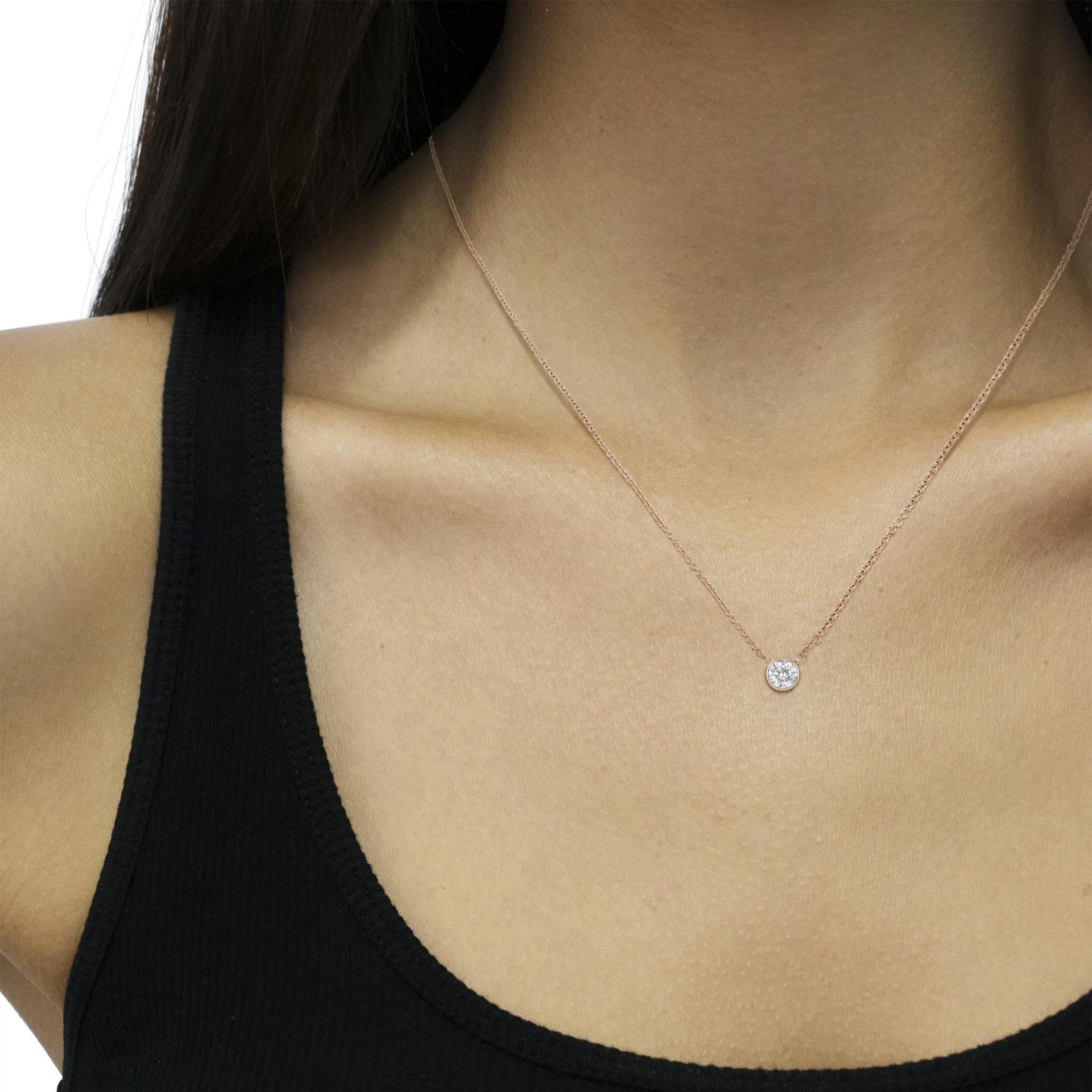 10K Rose Gold Solitaire Diamond Pendant Necklace