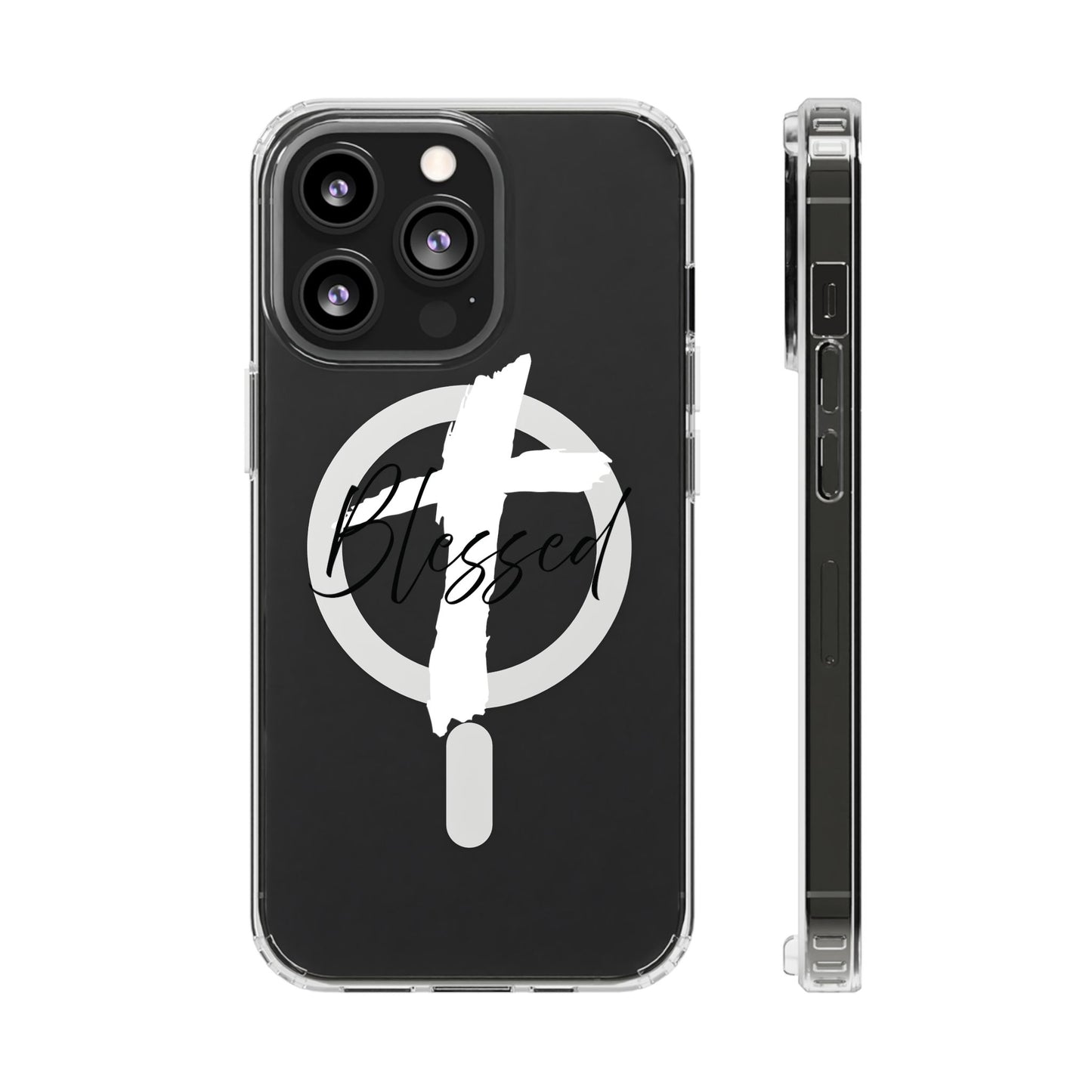 Clear Magnetic Phone Case — "Blessed" Cross Graphic