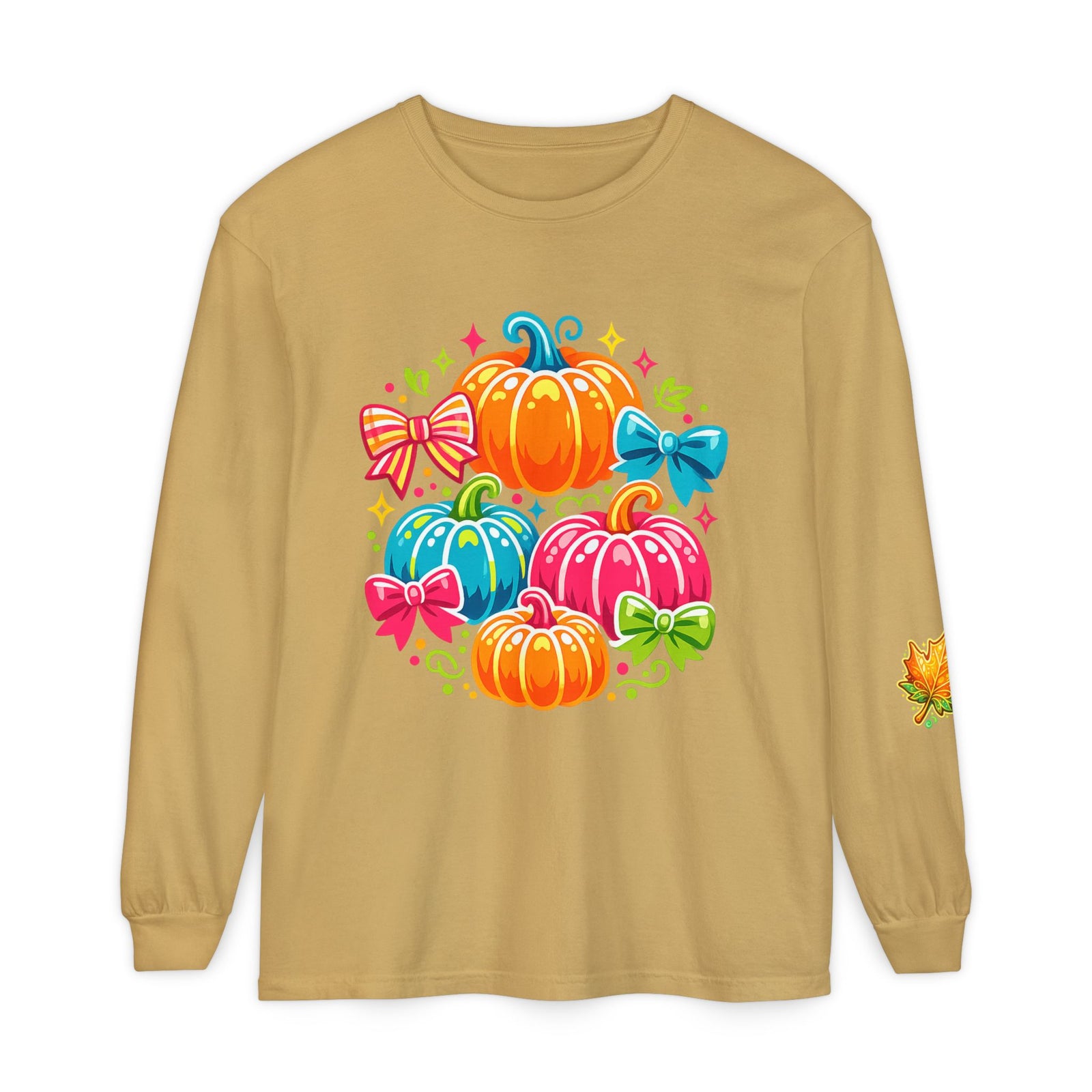 Cute Colorful Pumpkins Long Sleeve Tee — Fall Pumpkin Patch Graphic