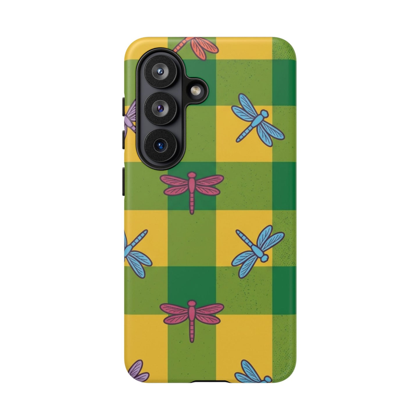 Dragonfly Check Phone Case — Colorful Plaid Protective Tough Case