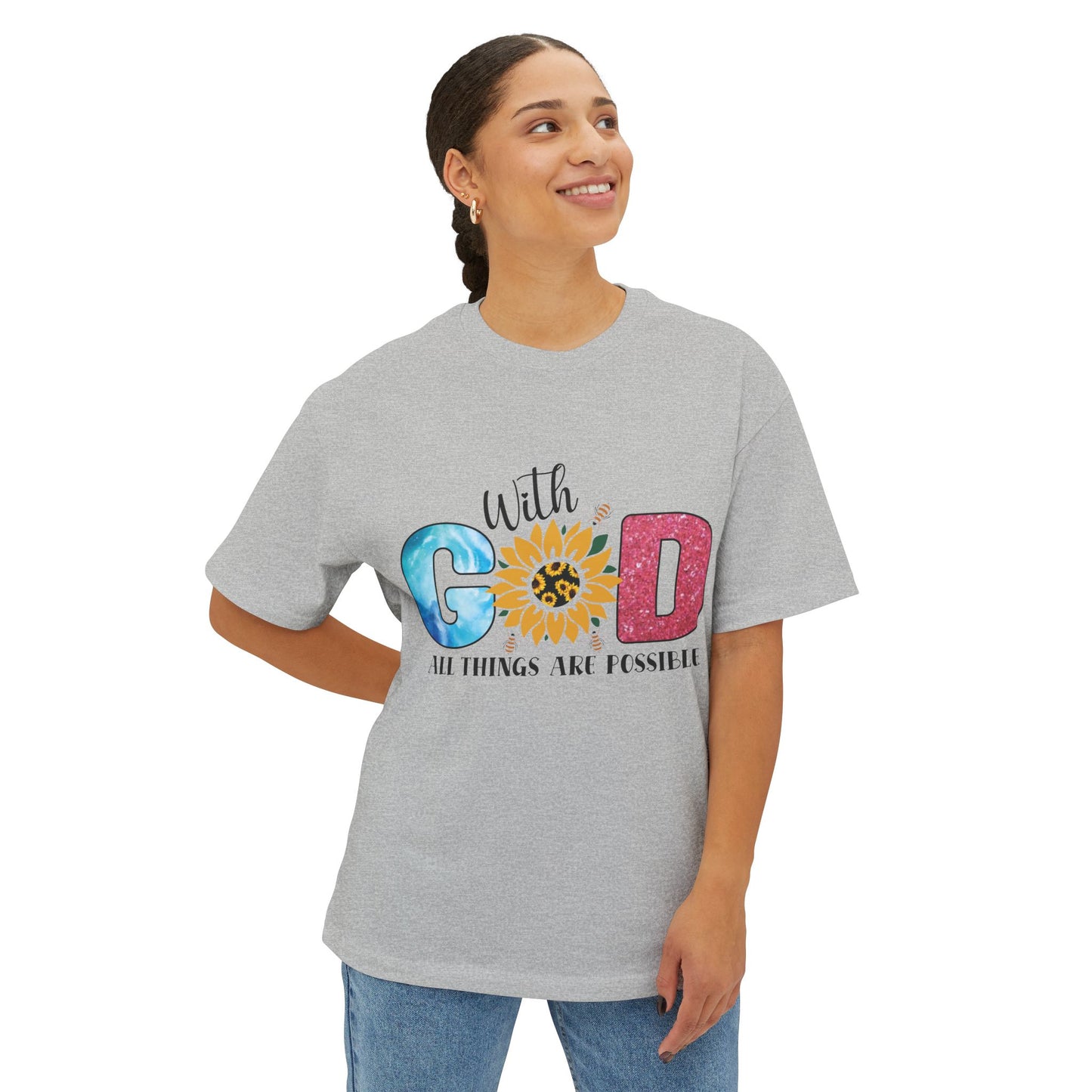 With God Tee — 'All Things Are Possible' Floral Sunflower Faith T-Shirt