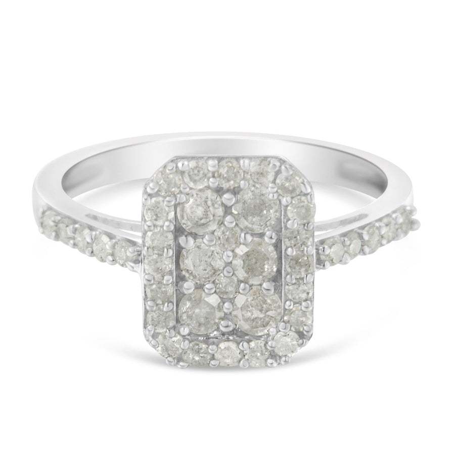 Sterling Silver Emerald Halo Diamond Ring 1.0 Ct