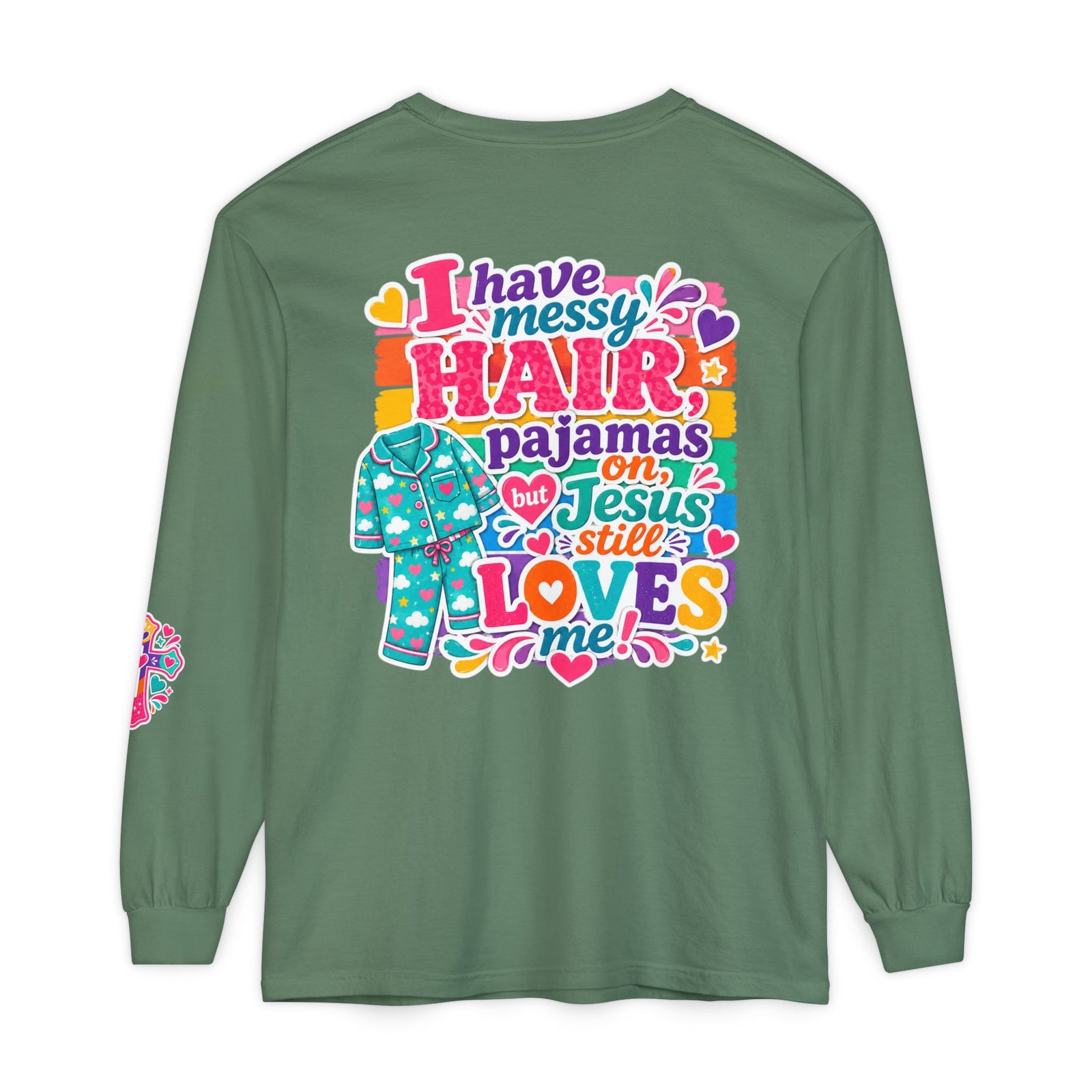 Christian Pajama Graphic Long Sleeve Tee — "...Jesus Still Loves Me"