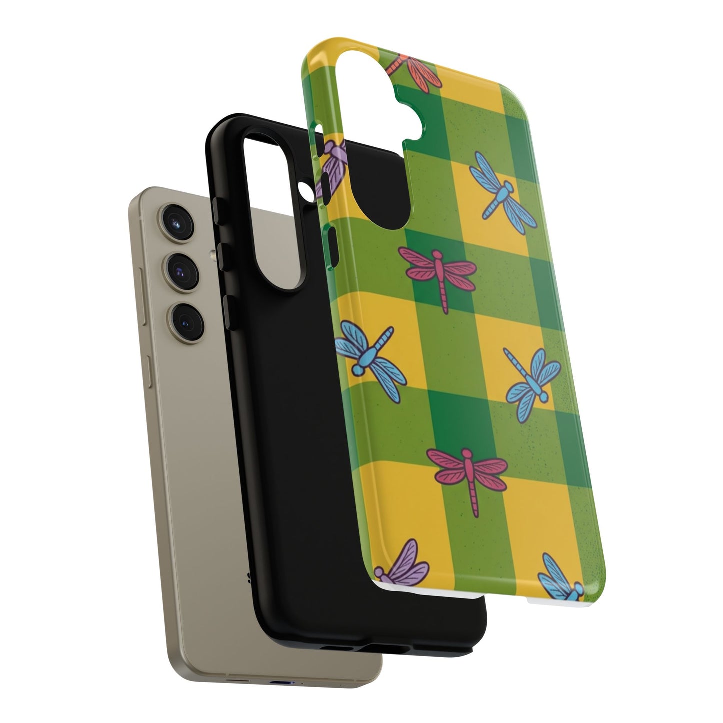 Dragonfly Check Phone Case — Colorful Plaid Protective Tough Case