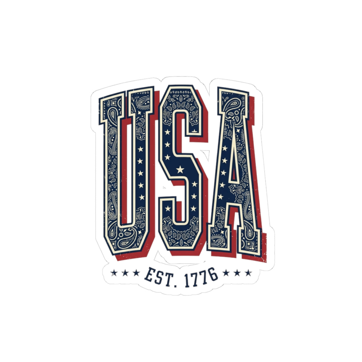 USA Patriotic Bandana Lettering Sticker | 4th of July Vintage Americana
