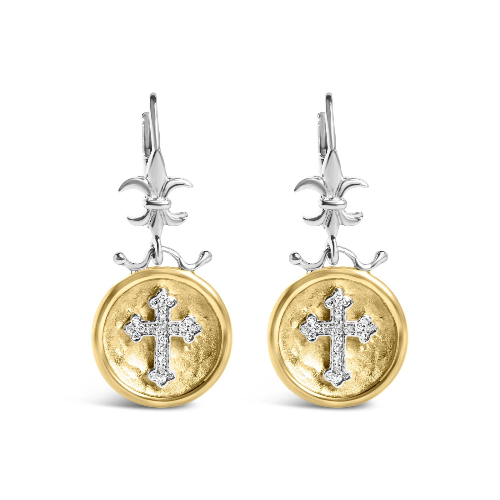 18K Gold Plated Sterling Silver Diamond Cross Earrings