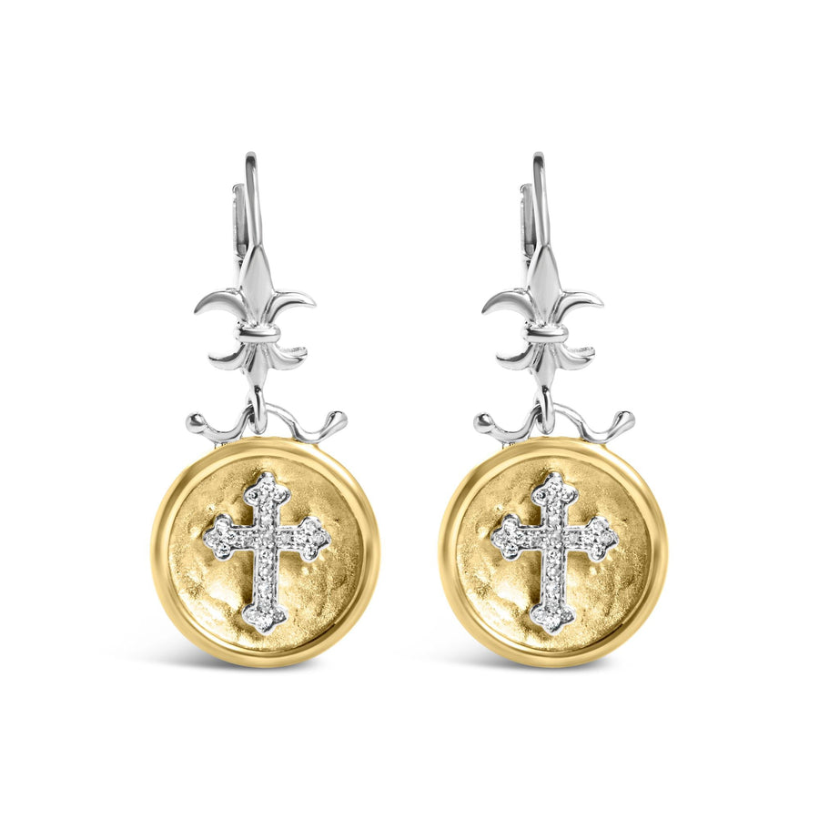 18K Gold Plated Sterling Silver Diamond Cross Earrings