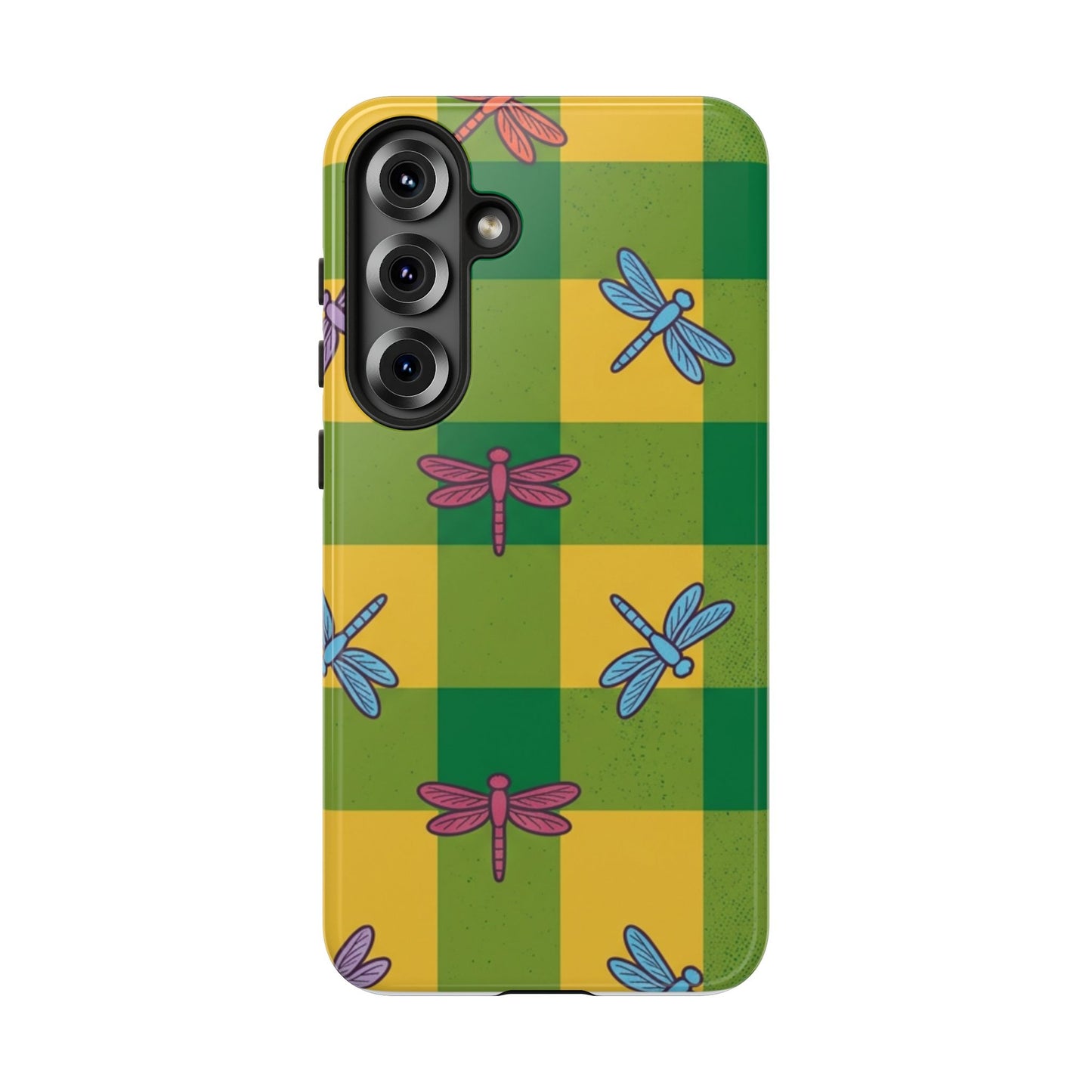 Dragonfly Check Phone Case — Colorful Plaid Protective Tough Case